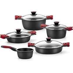 Batería De Cocina 5 Piezas Magefesa Family 5 BRA Premiere - Batería de Cocina de 9 Piezas en Aluminio Fundido Antiadherente, Incluye Asas Desmontables, Libre de PFOA, Apta para Todo Tipo de Cocinas y Horno