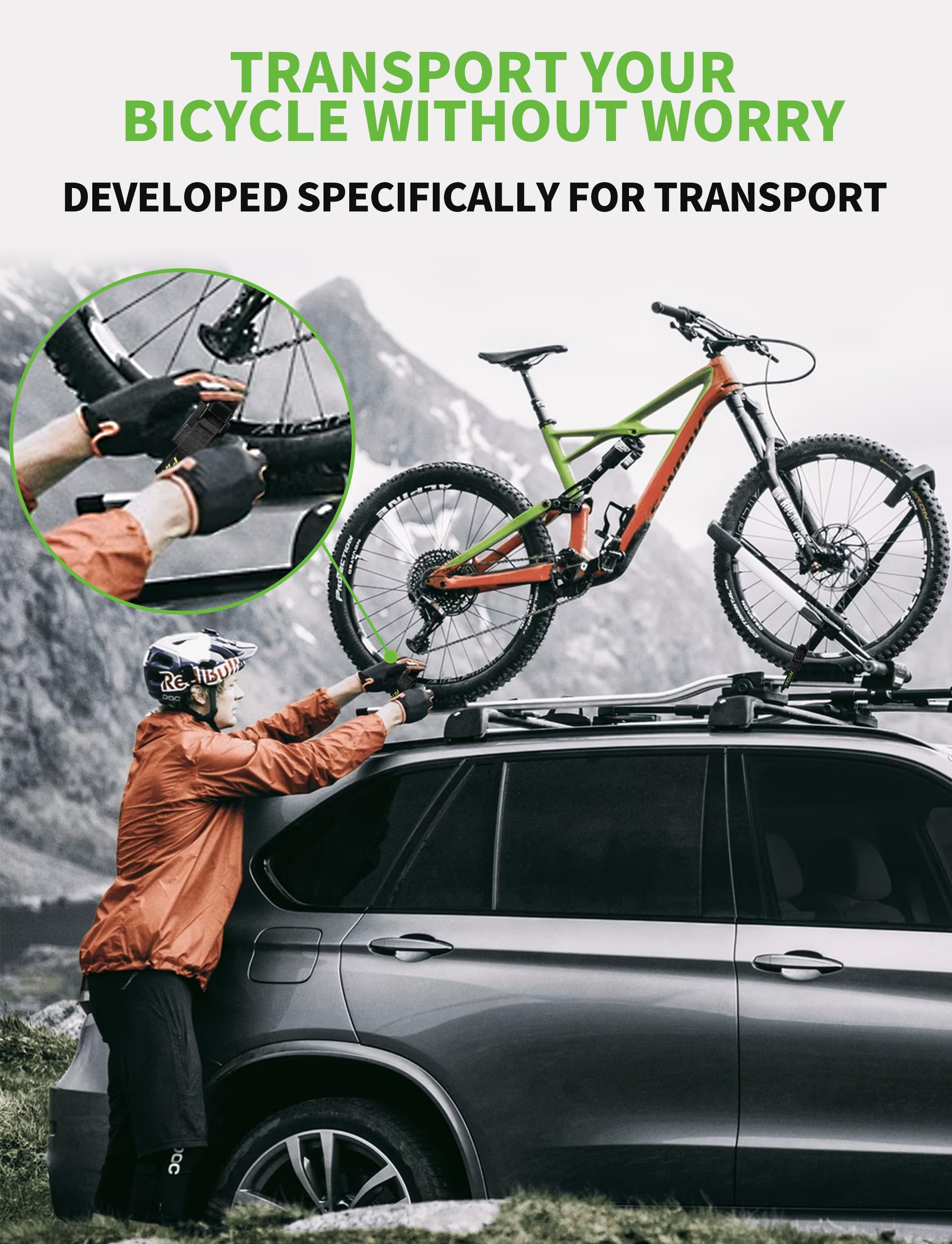 EBike Rack Straps, Suitable for All Bike Racks | 4 Pieces | Length 16 in | Width 0.8 mm | 440 lbs Load Capacity | clamp Lock, Lashing Strap for roof Rack, Kayak Lashing