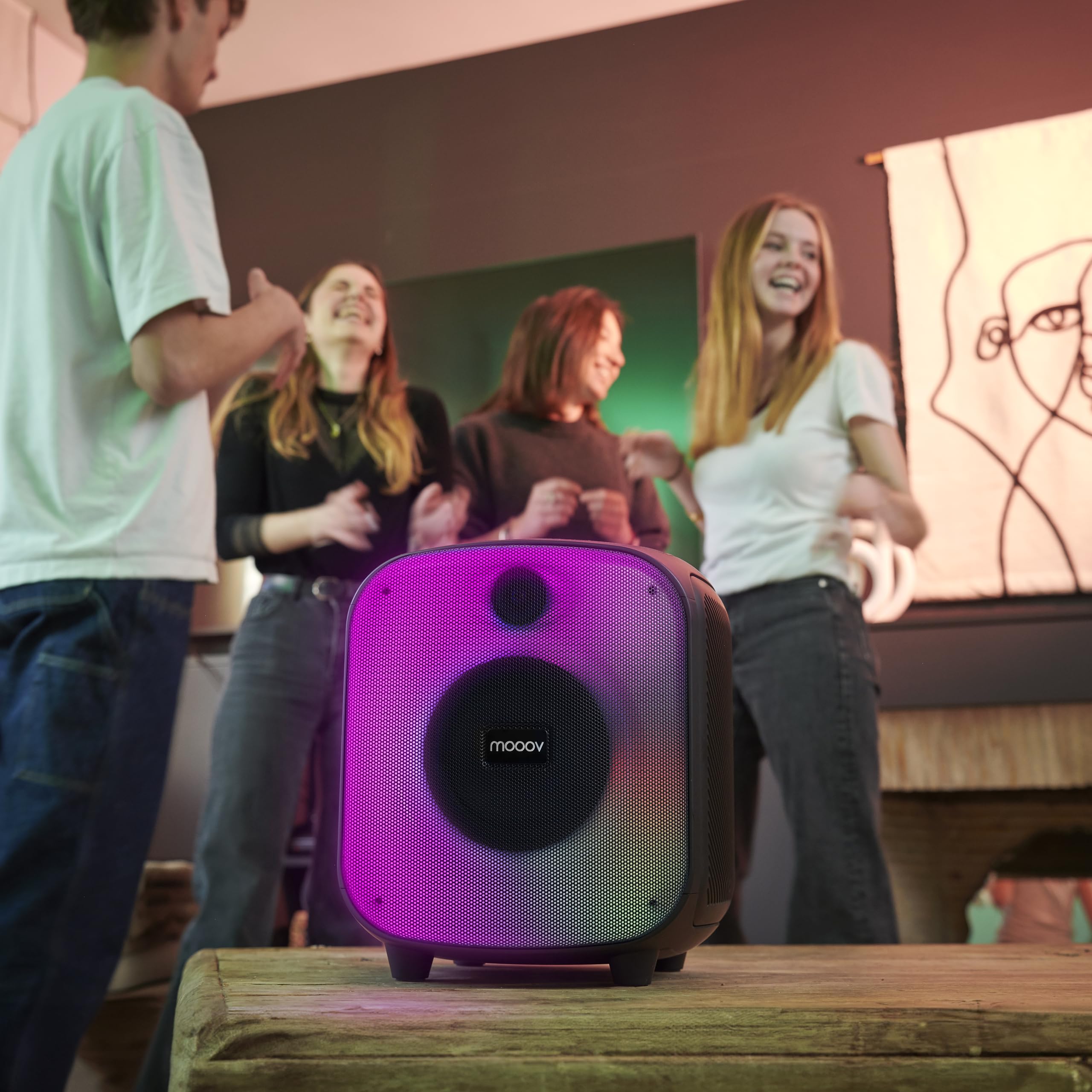 Mooov 477370 - Potężny głośnik Bluetooth 200 W Musicale, TWS, przenośny, 6 efektów LED, gniazda USB, microSD, wejście Micro