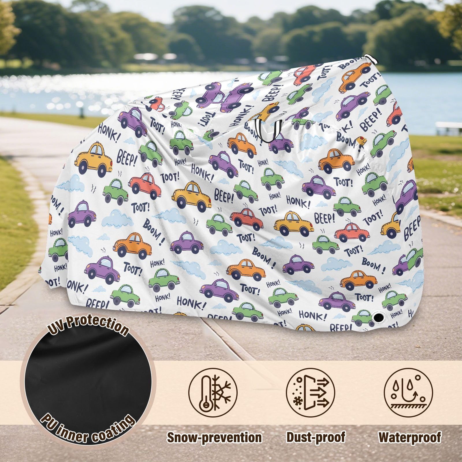 Pokrowiec na rower, wodoodporny, outdoorowy, rowerowy, motorower, odporny na deszcz, wytrzymały, wiatroszczelny, ochrona przed słońcem, do roweru górskiego, szosowego, samochodu, chmur, wzór