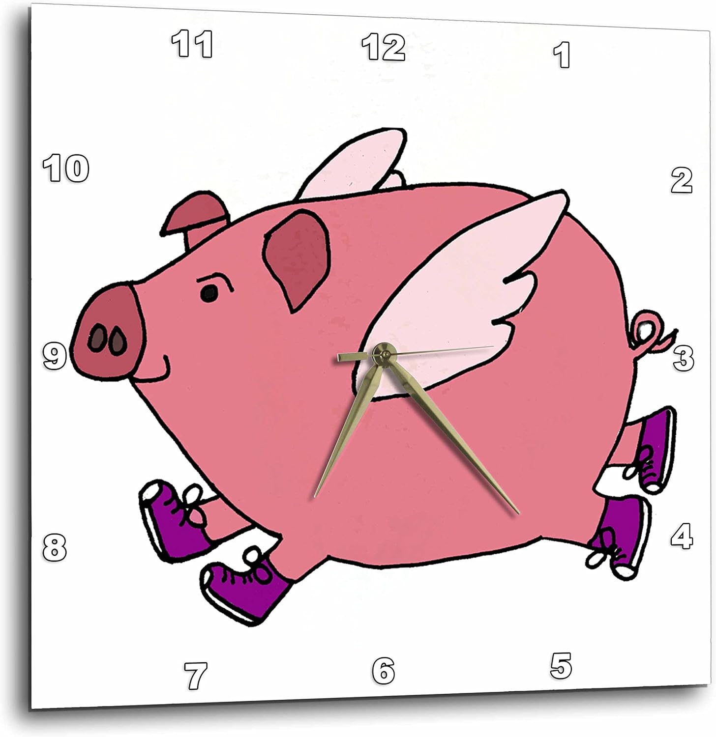 3dRose DPP_196225_1 Funny Flying Pig in Purple Sneakers Wall Clock, 10 by 10"