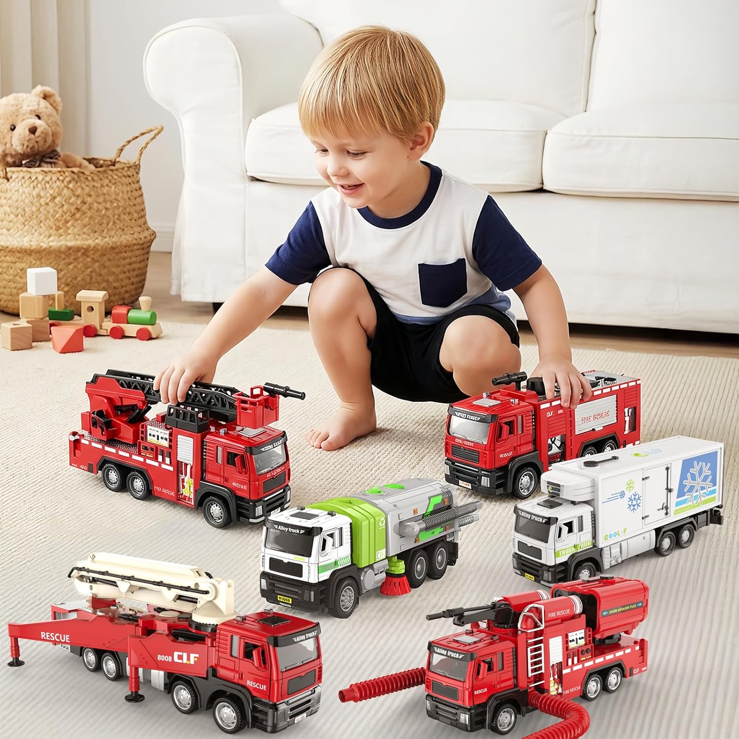 1:50 Die-Cast Garbage Truck Toys,Street Sweeper Toy, Open-able Doors Rechargeable, Real Vacuum & Sweep Function, Lights Sounds, Sanitation Truck Toy for Kids 3-9