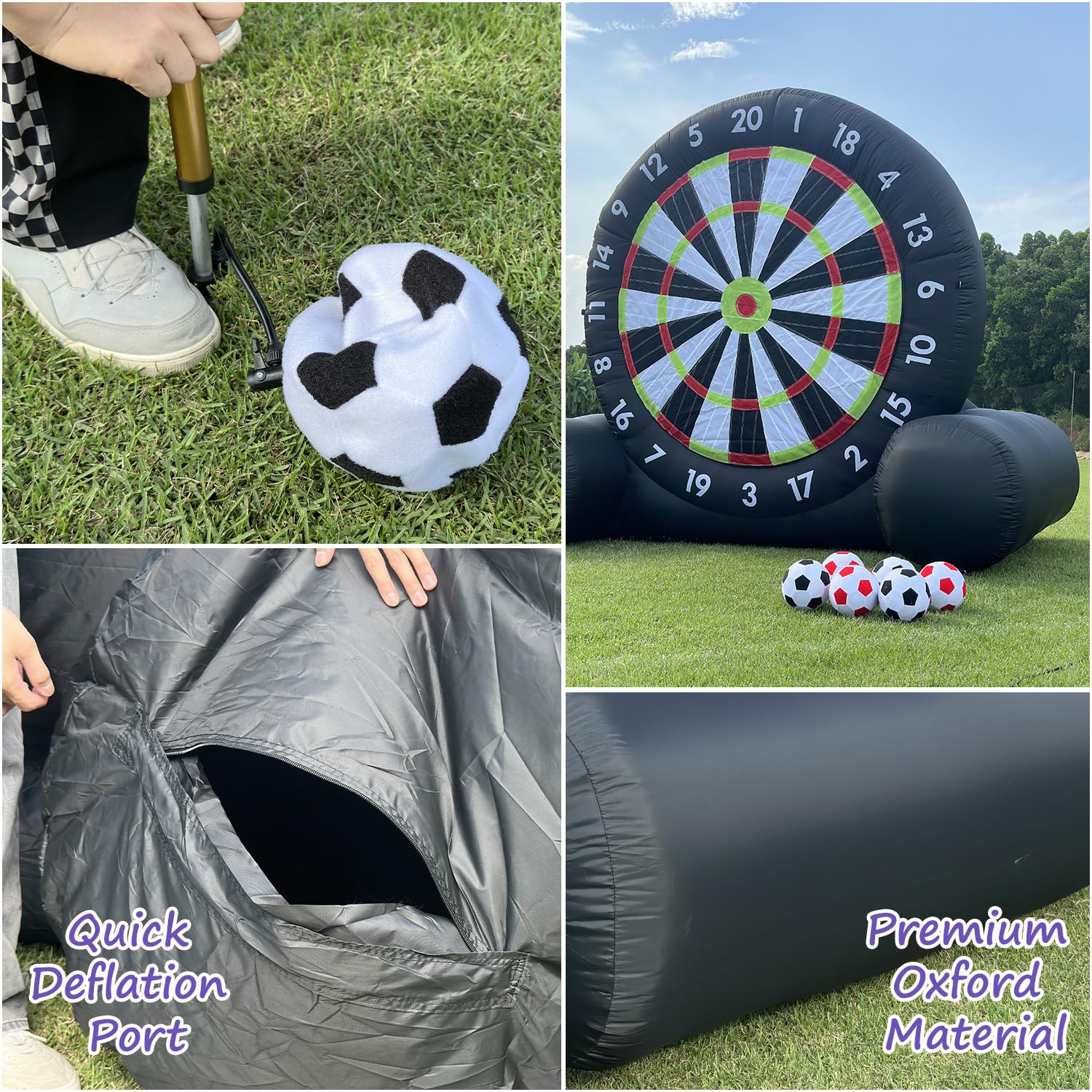 Inflatable Football Dartboard Game - 3m High with 8 Footballs and 370W Blower, Large Target for Outdoor Fun