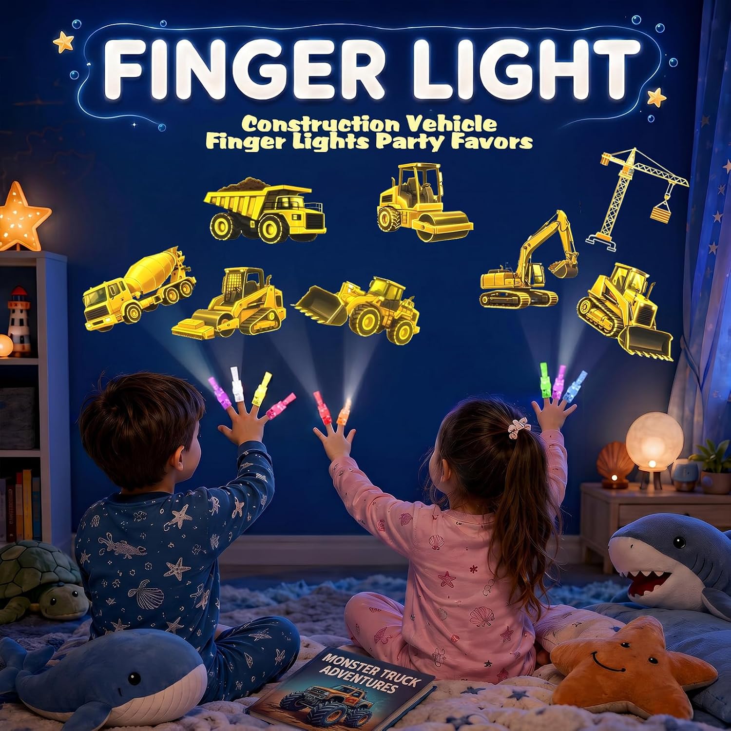 XZENTIRA Construction Vehicle Finger Lights 24 Pcs, 8 Truck Designs
