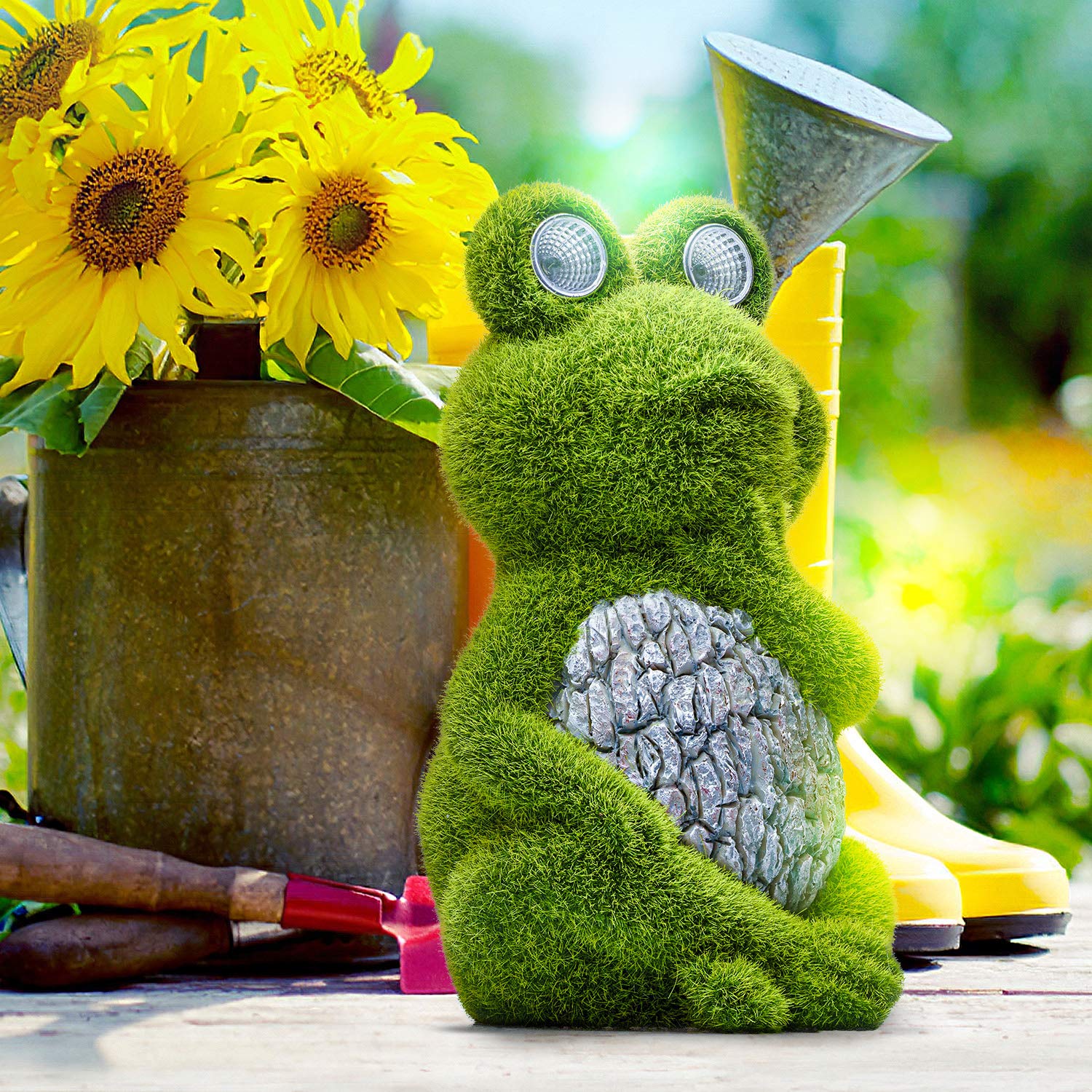 EUBSWA Grenouille Solaire Décoration de Jardin, Solaire Grenouille Statue de Jardin Étanche en résine pour Terrasse, Pelouse, Maison, Cour