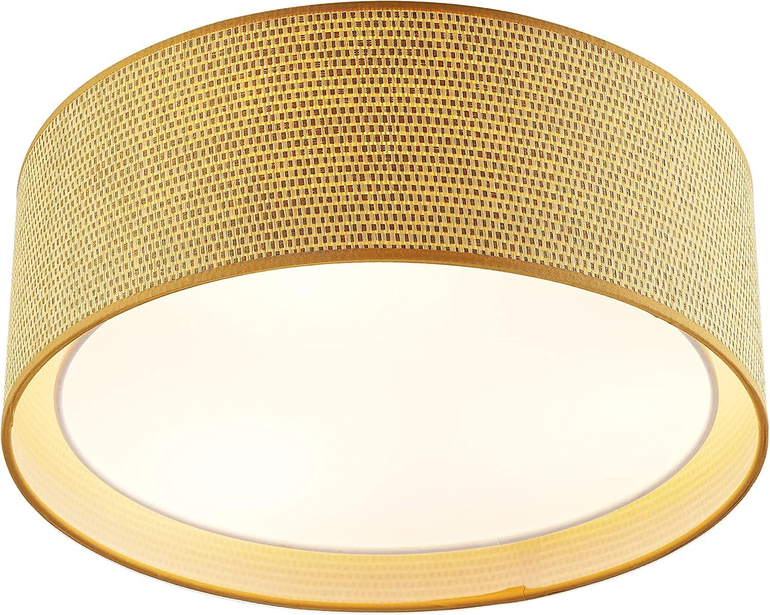 WINGBO 20" Modern 5-Light Flush Mount Ceiling Light Fixture with Fabric & Acrylic Double Drum Shade for Bedroom Living Room Dining Room Hallway Entryway, Flaxen Flaxen Large(20")