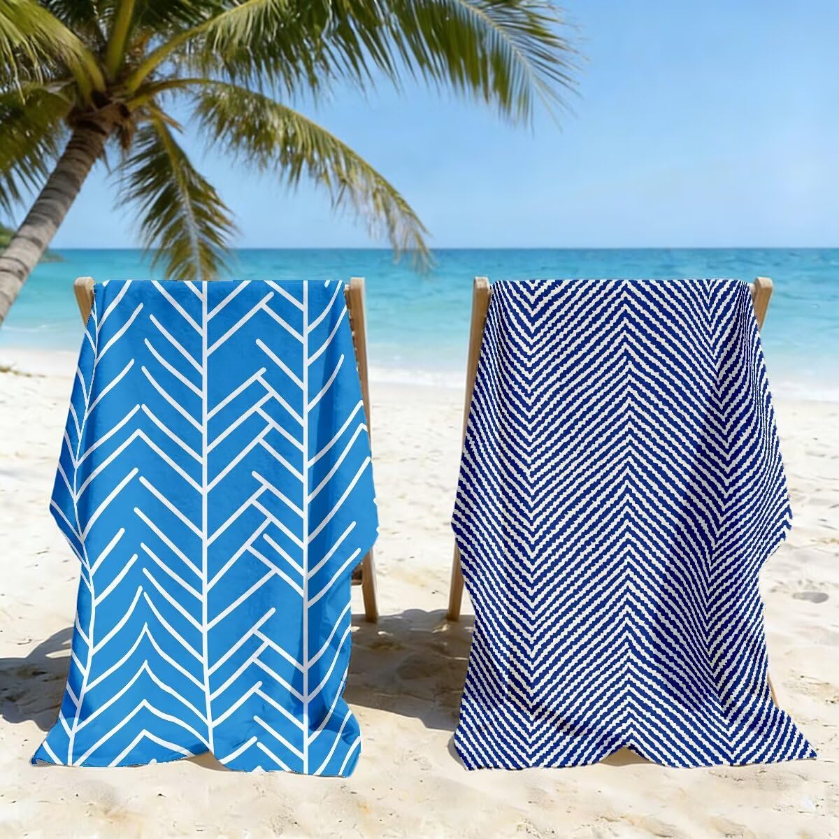 Toalla Playa 80x160 cm, Toalla Gimnasio Microfibra Secado Rapido, Juego de 2 Antiarena Toallas de Playa, Ligera Compacta Toallas Microfibra Grande para Viaje, Regalo Hombre Regalo Mujer (Azul) -3825
