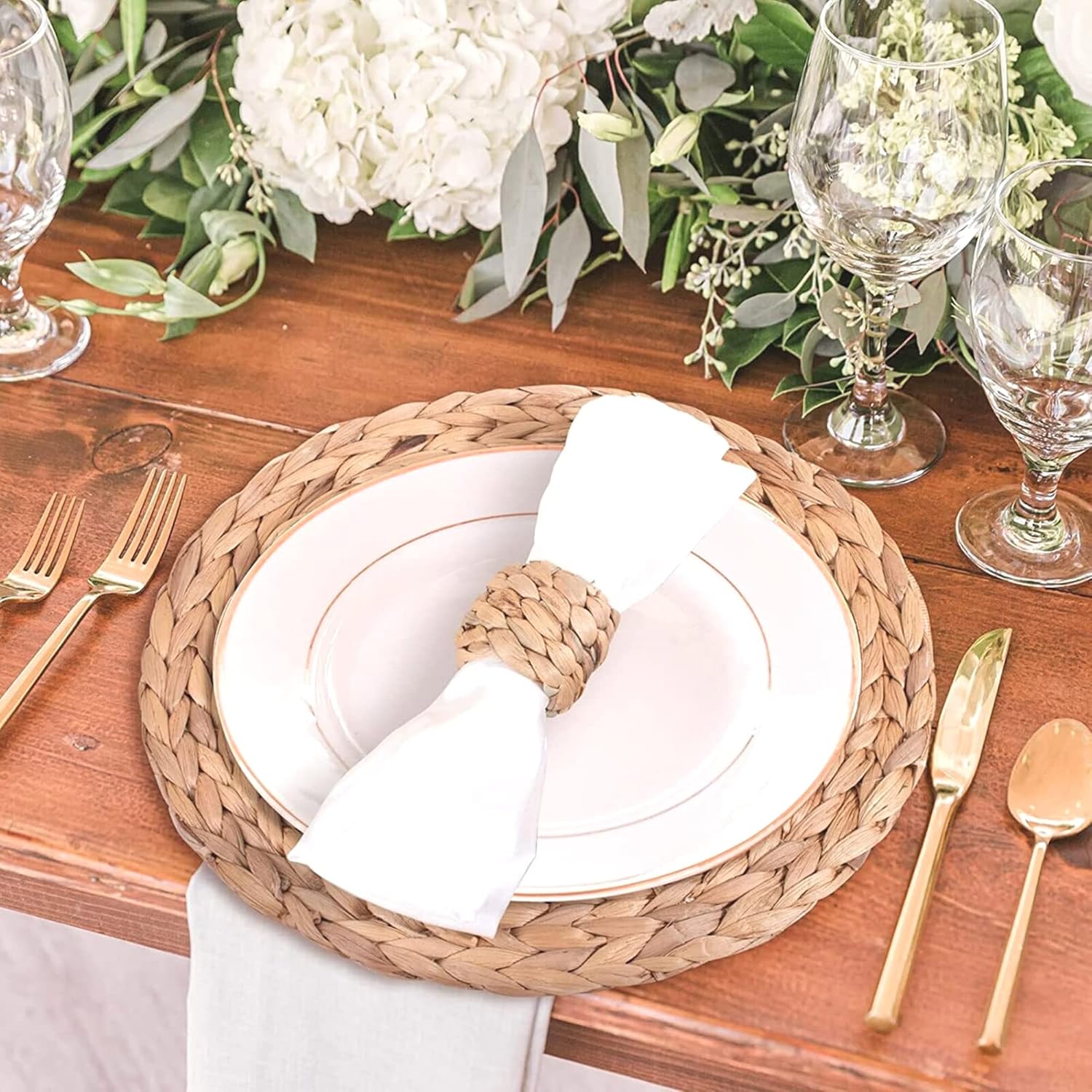 Wicker Rustic Napkin Rings Set of 48, Round Woven Boho Napkin Rings Handmade by Natural Water Hyacinth - Perfect for Farmhouse Party, Wedding, Dining Room, Table Decoration