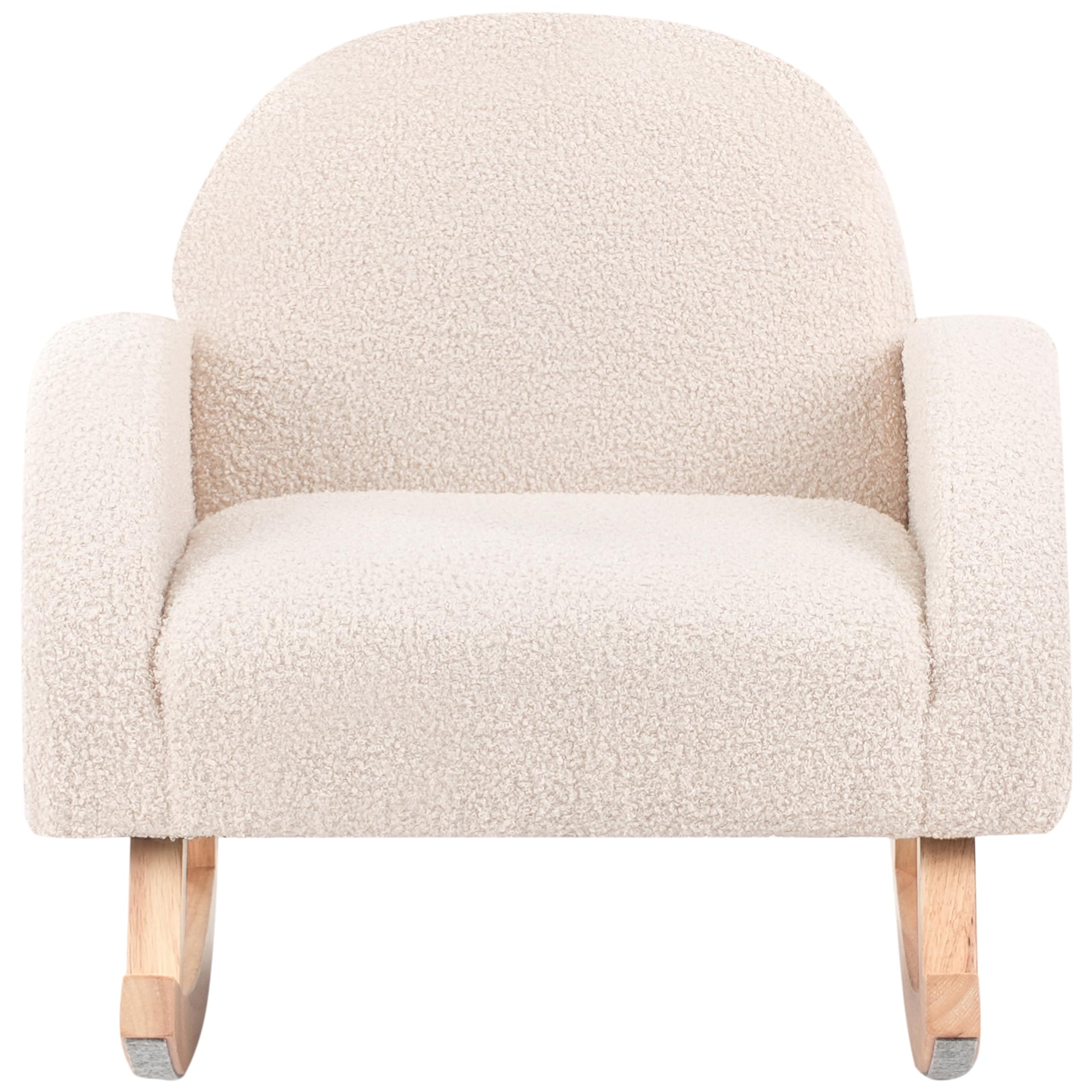 Fauteuil à Bascule pour Enfants en Bouclé Pieds en Bois Beige Clair Hug