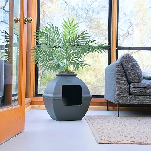 Miniatura 199 de Good Pet Stuff Kit original de caja de arena oculta y forro reutilizable, maceta redonda cerrada con plantas artificiales, sistema de filtro de olor