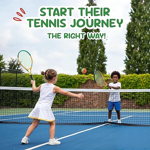 Miniatura 8 de Juego de raquetas de tenis para niños, raqueta de tenis de 21 a 23 pulgadas para niños pequeños, kit de iniciación, 3 bolas, 2 raquetas ligeras con