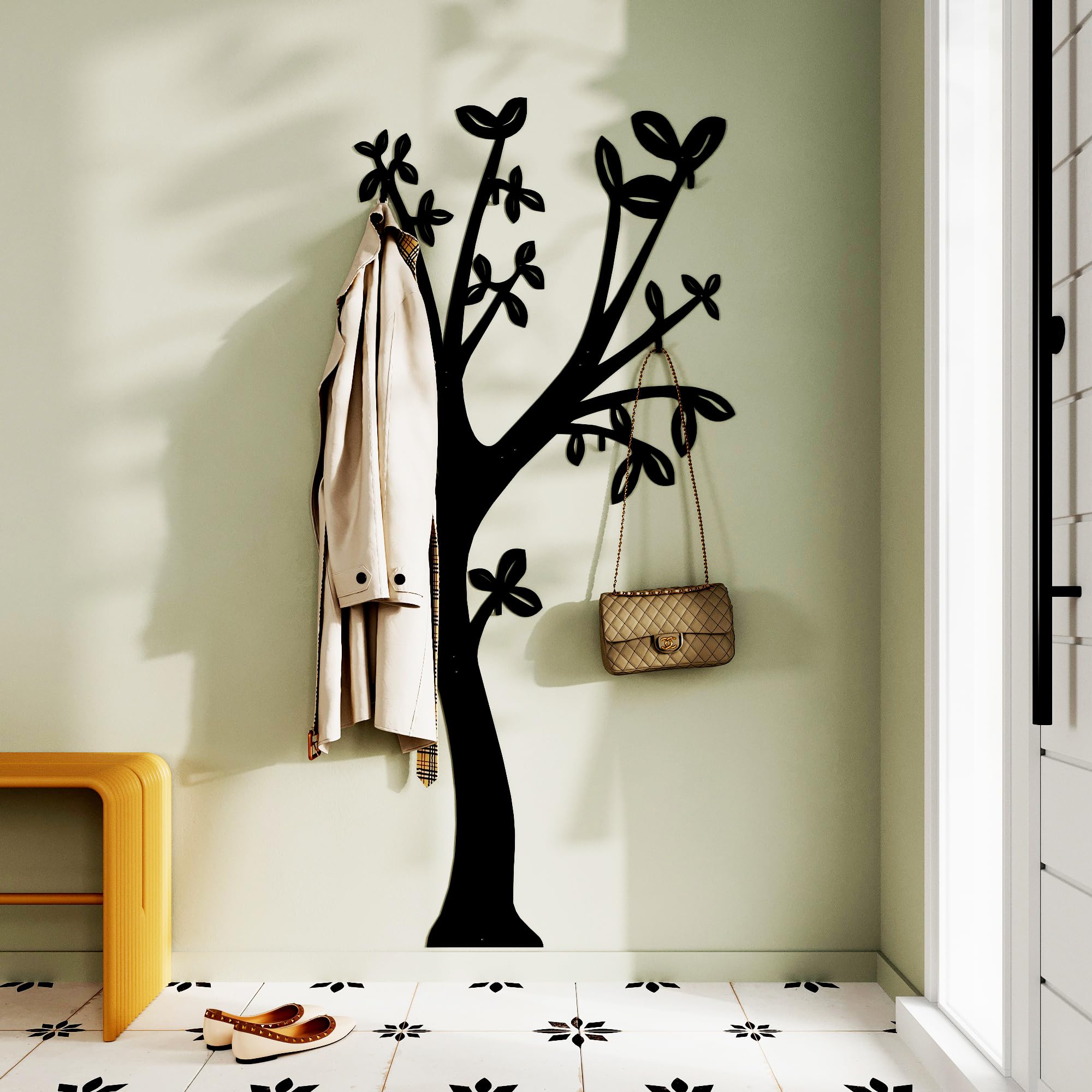 Appendiabiti da parete design moderno 170x75cm | attaccapanni da muro moderno 6 ganci | ganci appendiabiti da parete | guardaroba da ingresso arredamento casa | attaccapanni da parete metallo nero