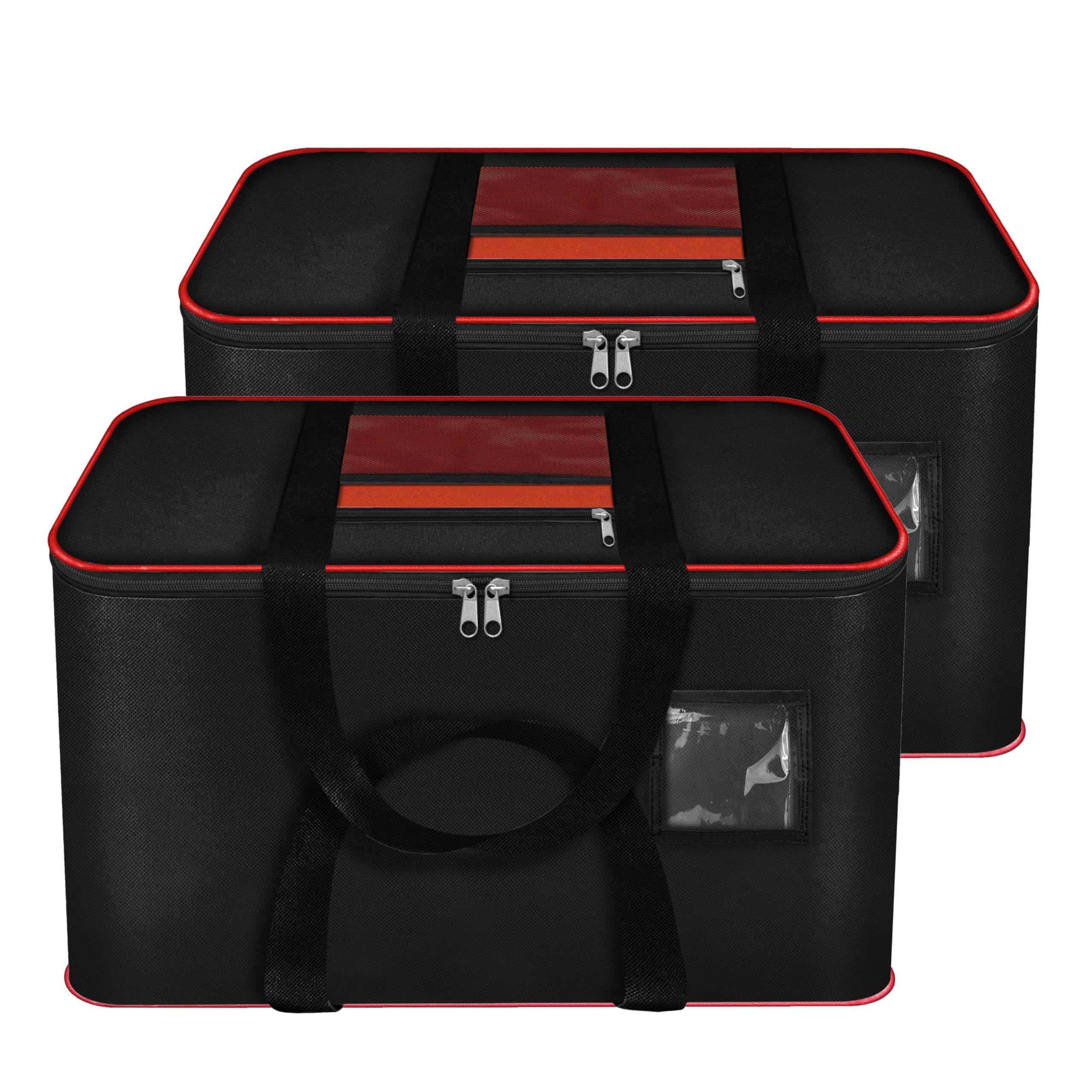 Storite 2 Pack Moisture Proof Nylon Large Size Underbed Storage Bag for Clothes with Net Pocket & front transparent pocket for note (54 x 46 x 28 cm) - Red Black, Rectangular-image-7