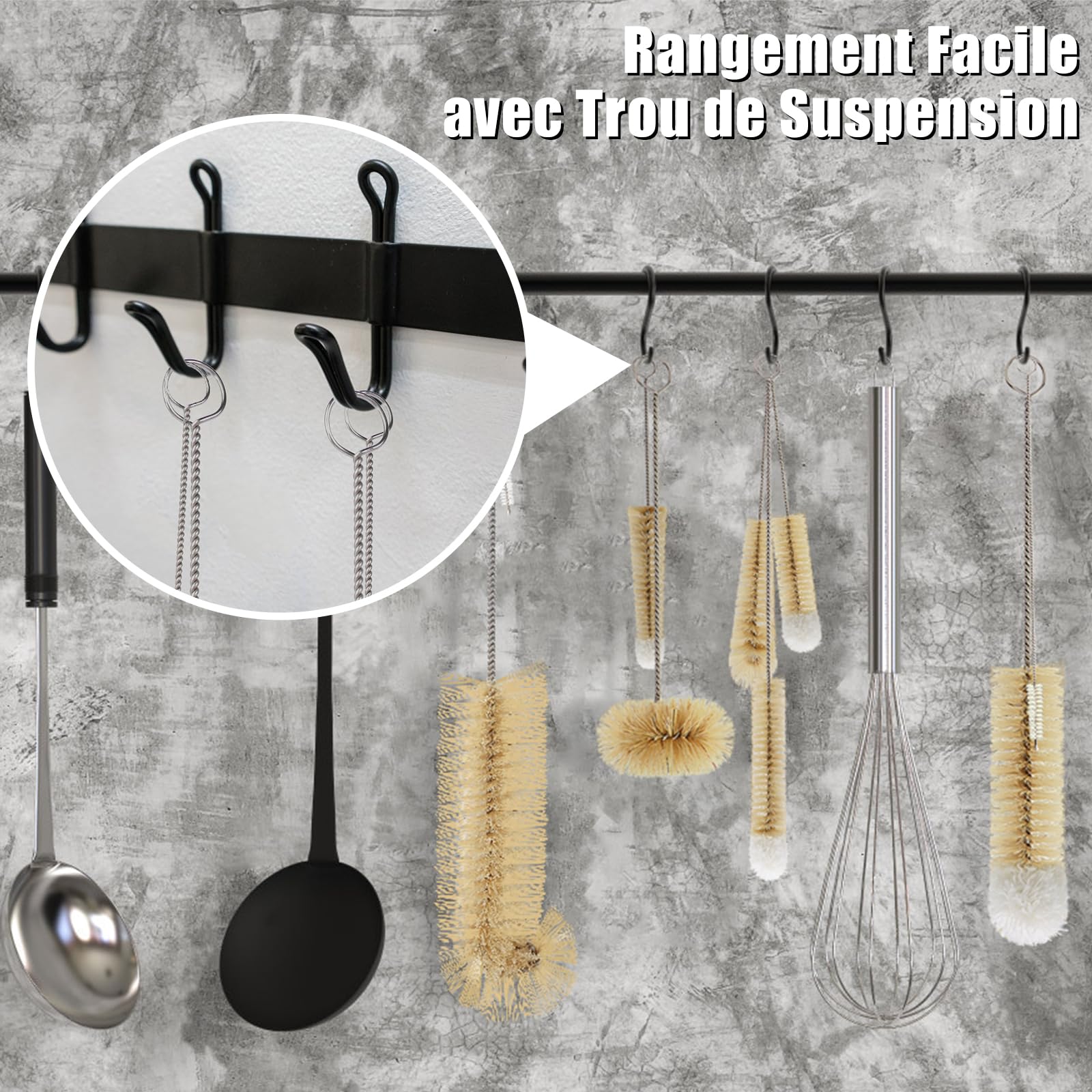 MASTERTOP Juego de 9 Cepillos para Botellas Largos y Flexibles Juego de Cepillo de Limpieza para Taza, Vidrio, Biberón, Pajita, Termo y Varios Recipientes
