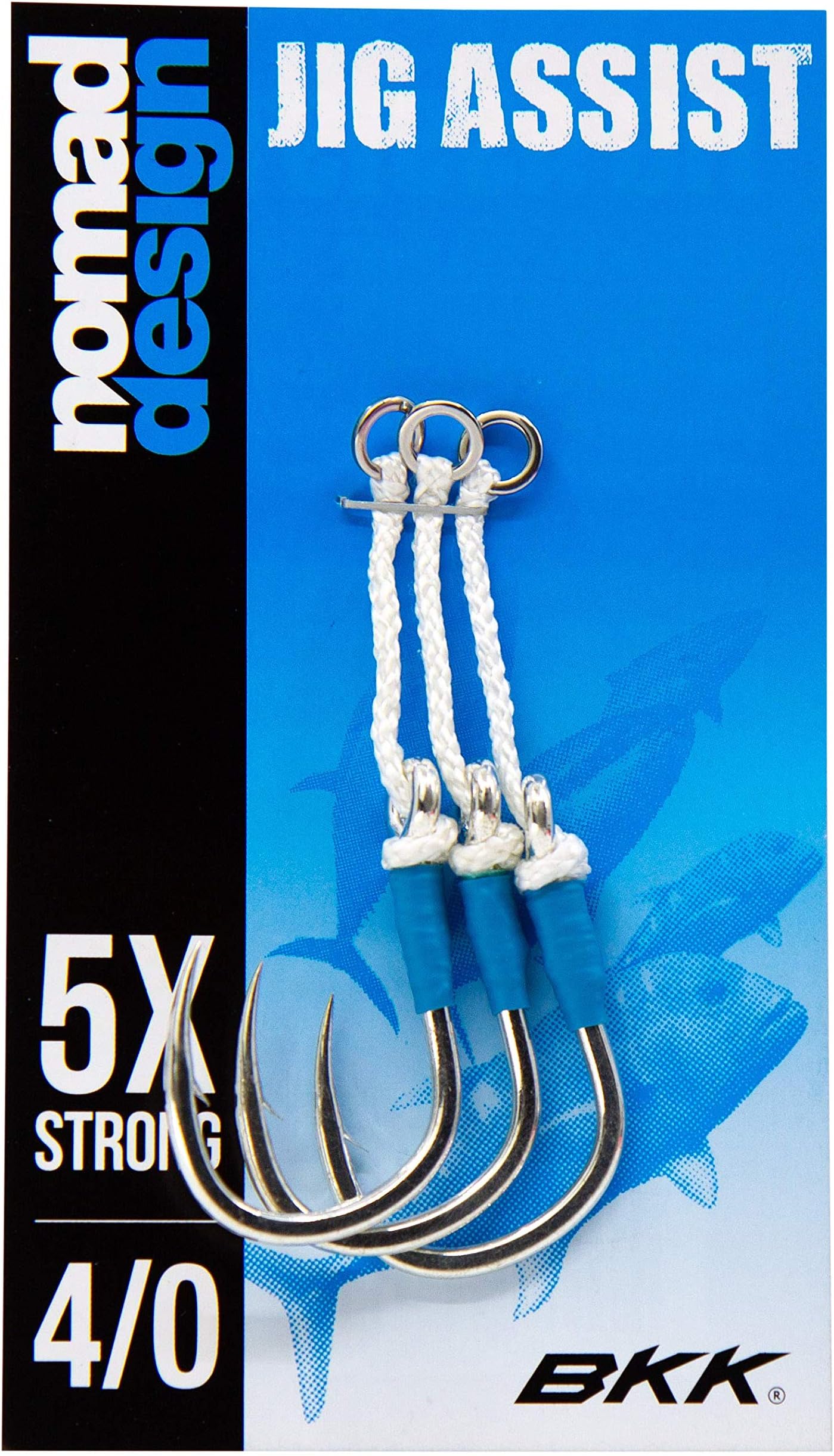 Nomad Design Jigging Assist Super Strong BKK Hooks, with Heavy Duty Solid Rings and Assist Cord, Pack of 3, Multiple Sizes