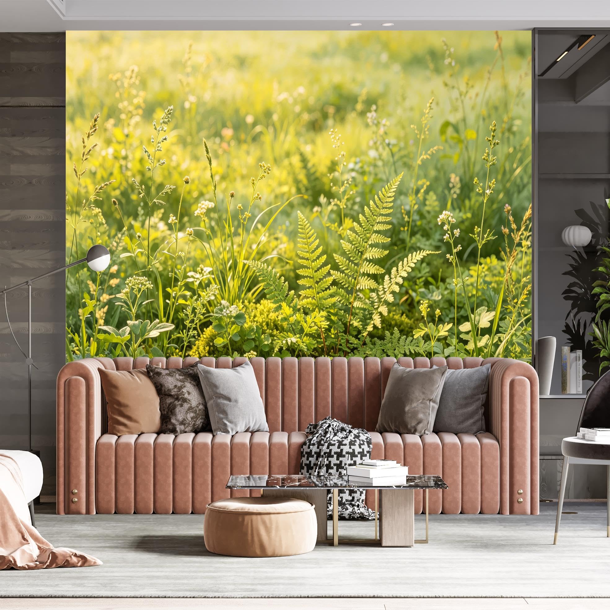 Peel And Stick Wall Mural, 3D Panoramic Green Meadow Landscape Wallpaper 250X200Cm(Wxh) Removable Self-Adhesive Large Nature Wall Mural For Bedroom Living Room Home Decor Green Meadow 250X200Cm(Wxh)