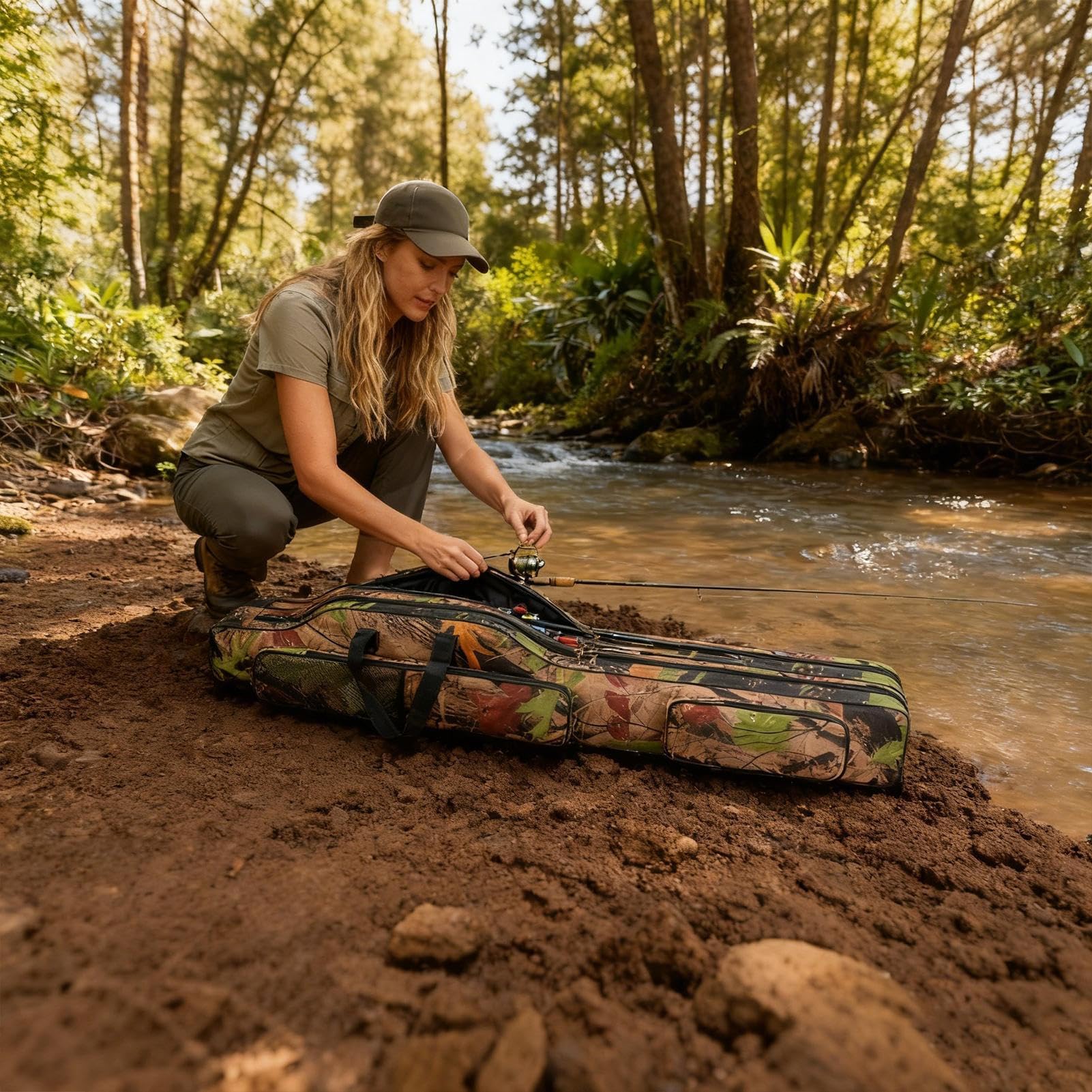 Étui pour canne à pêche – Tissu Oxford 130 cm, sangle réglable, porte-moulinet pliable | Grande pochette de rangement pour kayak, bateau, bar, truite, voyage, pêche en eau salée
