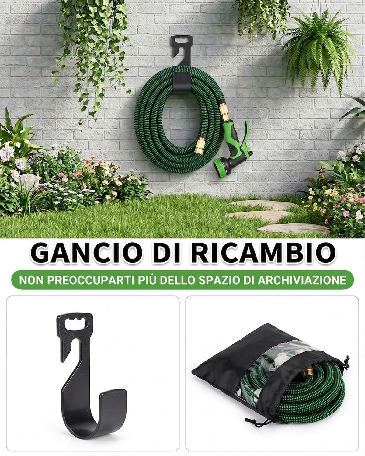 Tubo da Giardino Estensibile 45m (150ft) | Raccordi in Ottone e 10 Funzioni | Tessuto 3750D Ultra Resistente