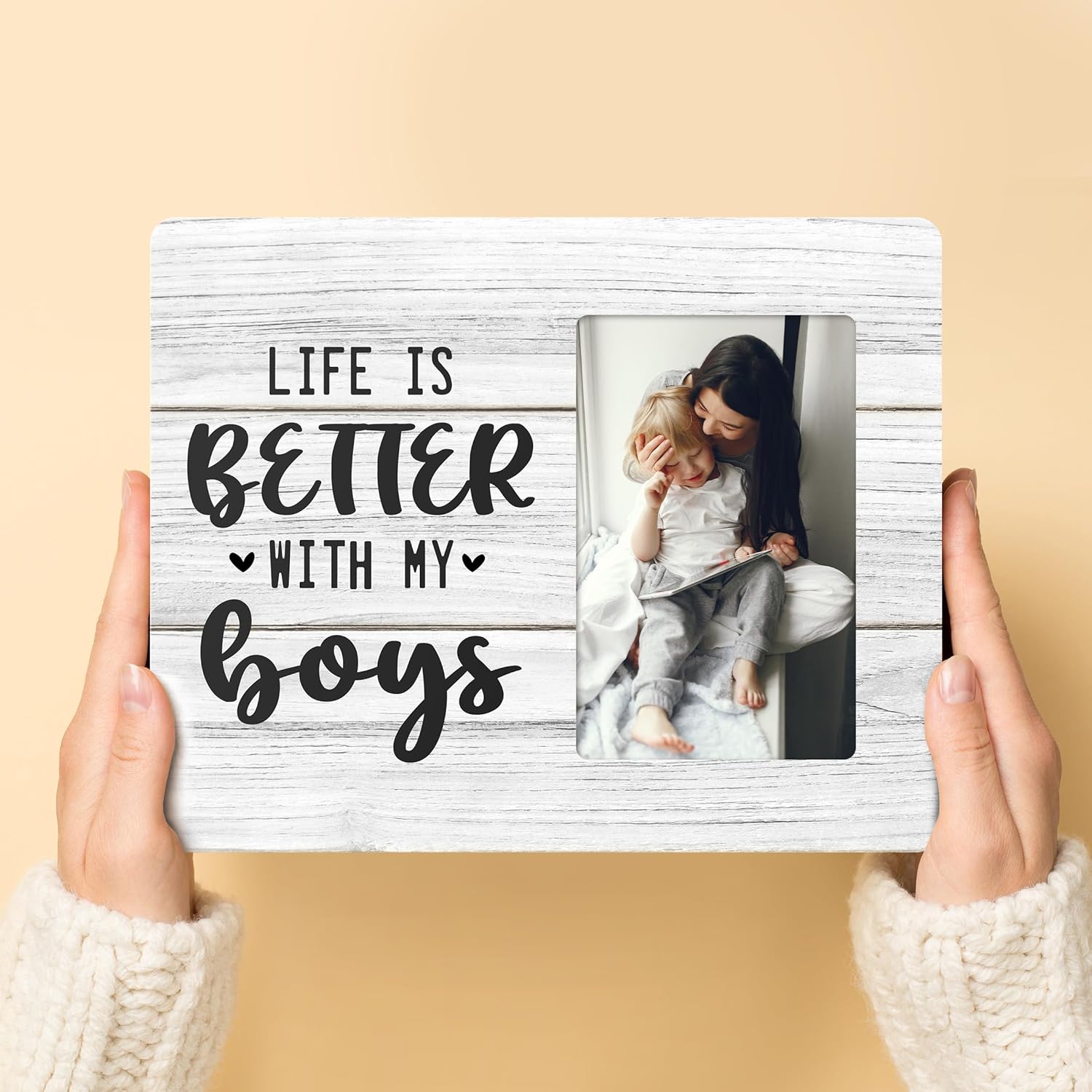 Mom Boy Picture Frame Gifts for Son, Life is Better with My Boys Wooden Picture Frames, 4x6 inch Photo - Image 4