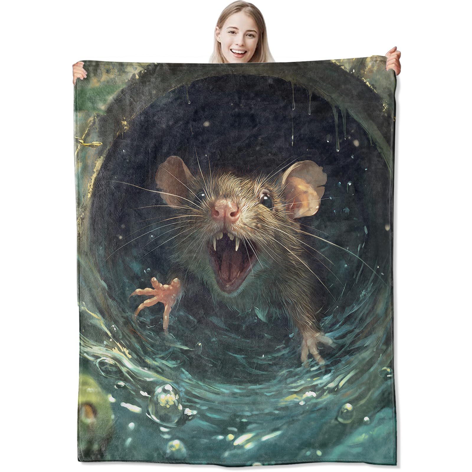 CUEBOS Realistic Rat Flannel Throw Blanket 50x60 Inch, Dramatic Mouse in Dark Sewer Blankets Soft Cozy Fleece Throws for Animal Lover Bed Sofa Dorm