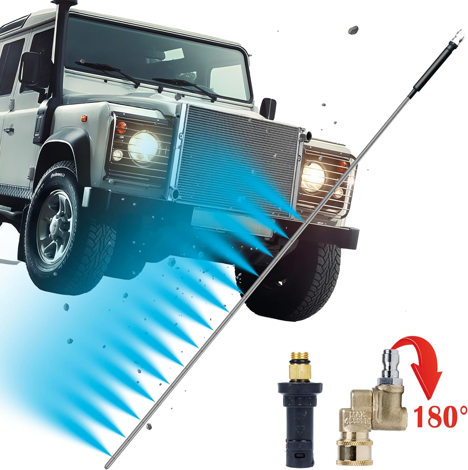 Radiator Cleaning Wand–5000+ PSI Radiator Flush Tool with Adapter Suitable for Karche Car Washer,Trucks,RVs, Dual Water/Air Cleaning, Includes Nozzles Quick Couplers(39 inch with M22 Adapter)