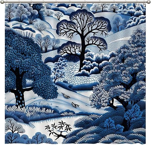 Miniatura 179 de Cortinas de ducha de baño con ganchos, 72 x 92 pulgadas, cortina de ducha de tela impermeable con diseño de flores y pájaros, cortina de ducha