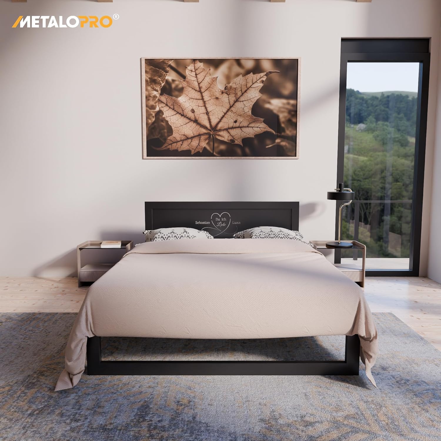 Personalisiertes Metallbett 180x200 cm – Belastbar bis 1000 kg & Aufbau in <10 Min – Stabiles Bettrahmen Bettgestell mit 37cm Stauraum, Quietschfrei, Schwarz Model-10 180x200 cm