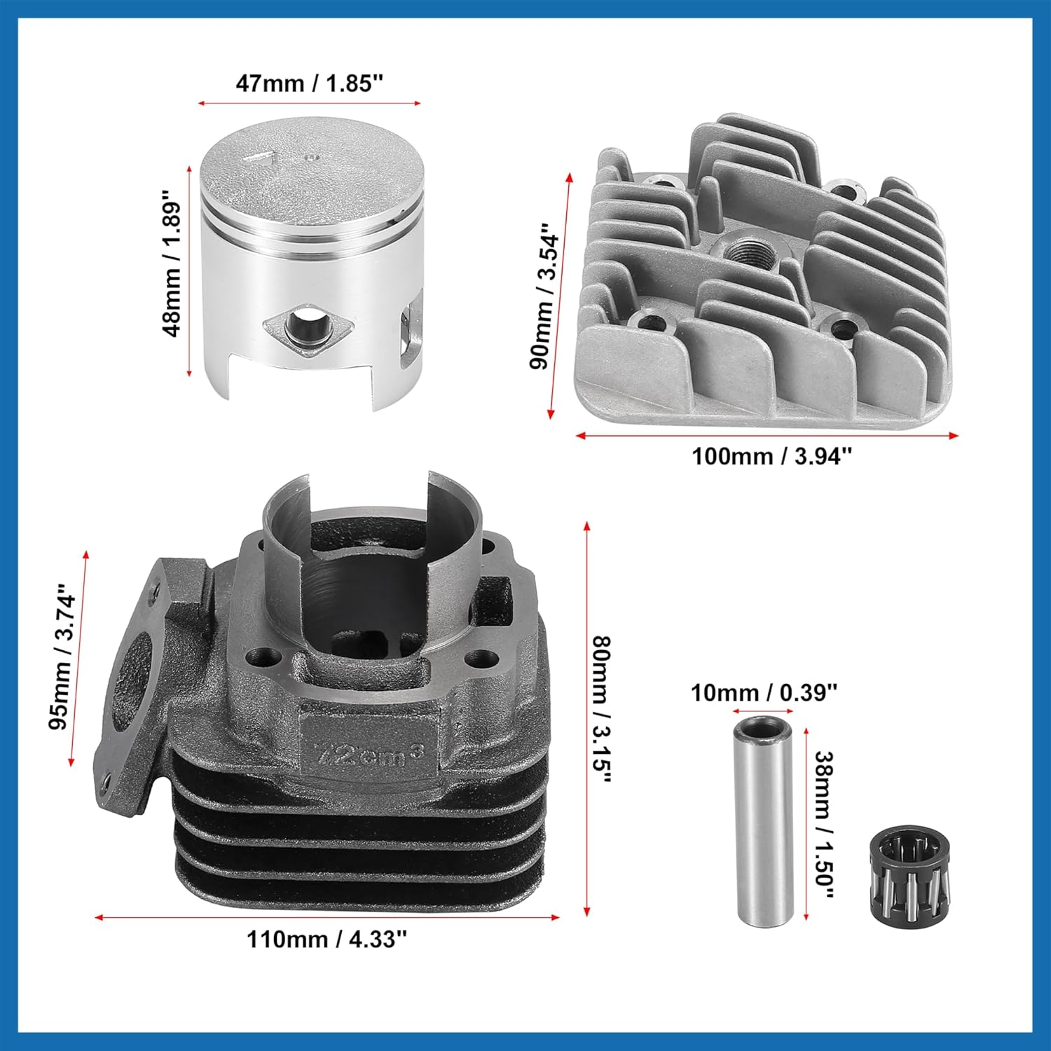 ATV Scooter Engine Parts Cylinder Big Bore Kit with Gasket and Piston for Yamaha Jog Vino 50 70CC Item Replacement