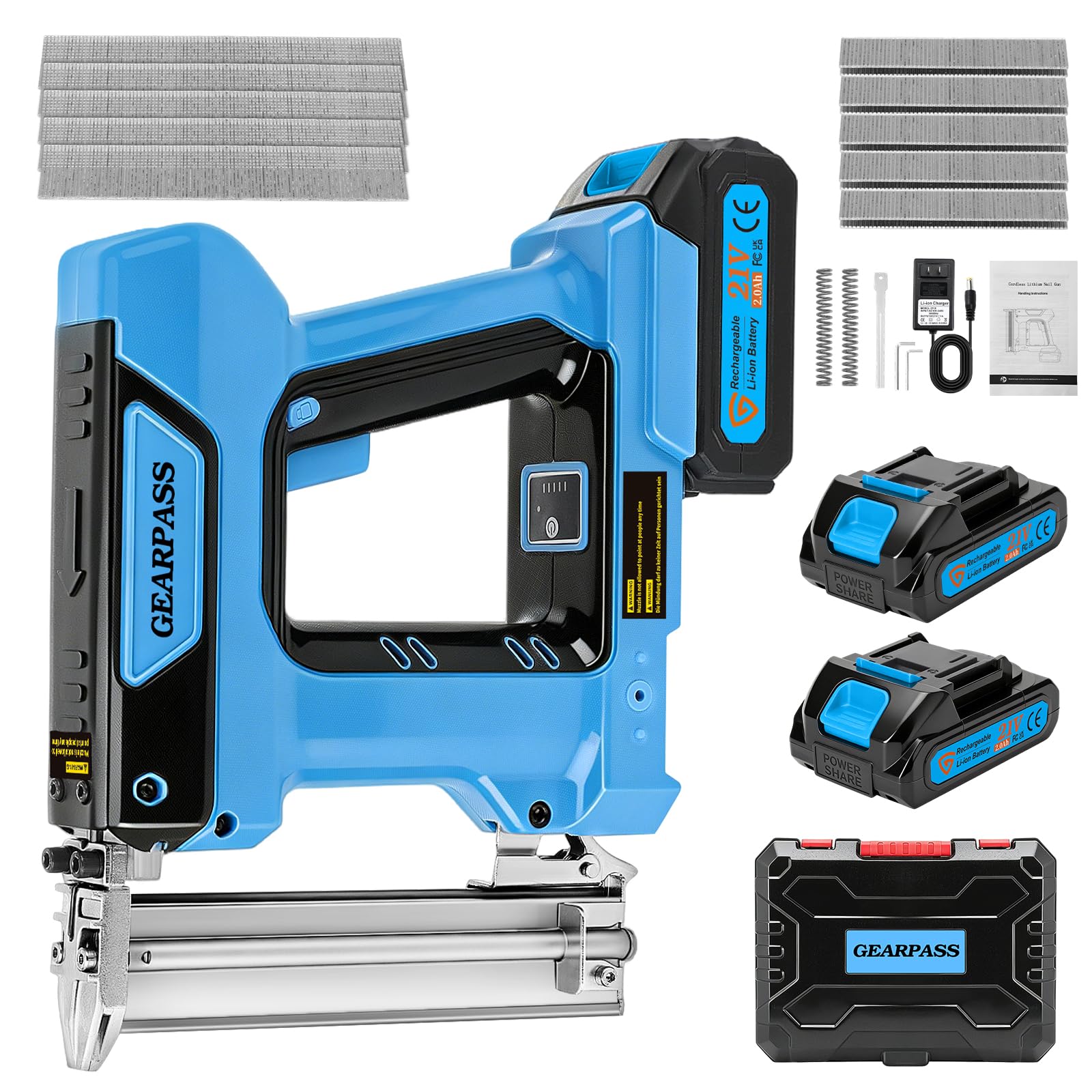 Cordless 18 Gauge Brad Nailer, 2-in-1 21V Nail Gun with 2×2.0Ah Batteries & Charger, Fast Nailing, Includes 1000 Nails for Woodworking, Trim & Home Projects