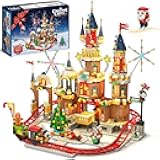 2025 Christmas Castle Roller Coaster Building Set with Lights - 1232PCS Christmas Village Rollercoaster Building Blocks Toy House Xmas Train Tree Santa Claus Gifts for Adults Kids Boys Girls