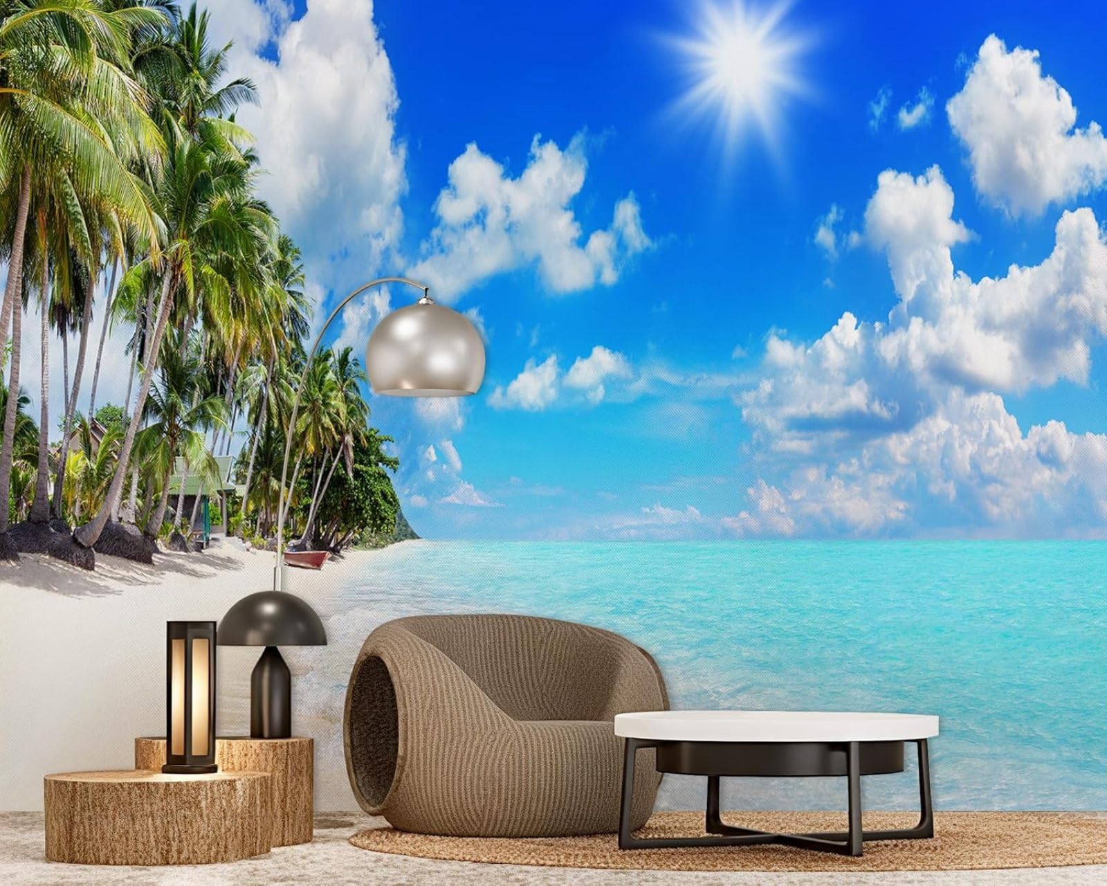 pdghsdkgjh Photo Wallpaper Palm Trees and Sea Tropical Beach Non-Woven Modern Living Room Bedroom Children's Room Wall Decoration Motif Wallpaper,430cmx300cm Stickers - Frameless Painting - Poster