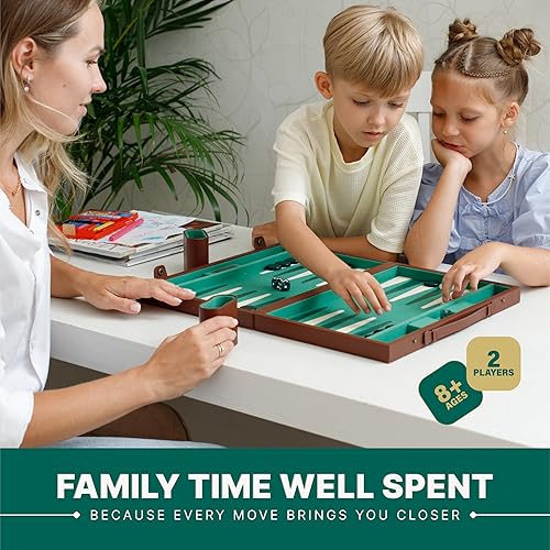 Miniatura 4 de Juego de Backgammon de Lujo  Edición Verde con Estuche Cognac Alcántara e Interior de Terciopelo