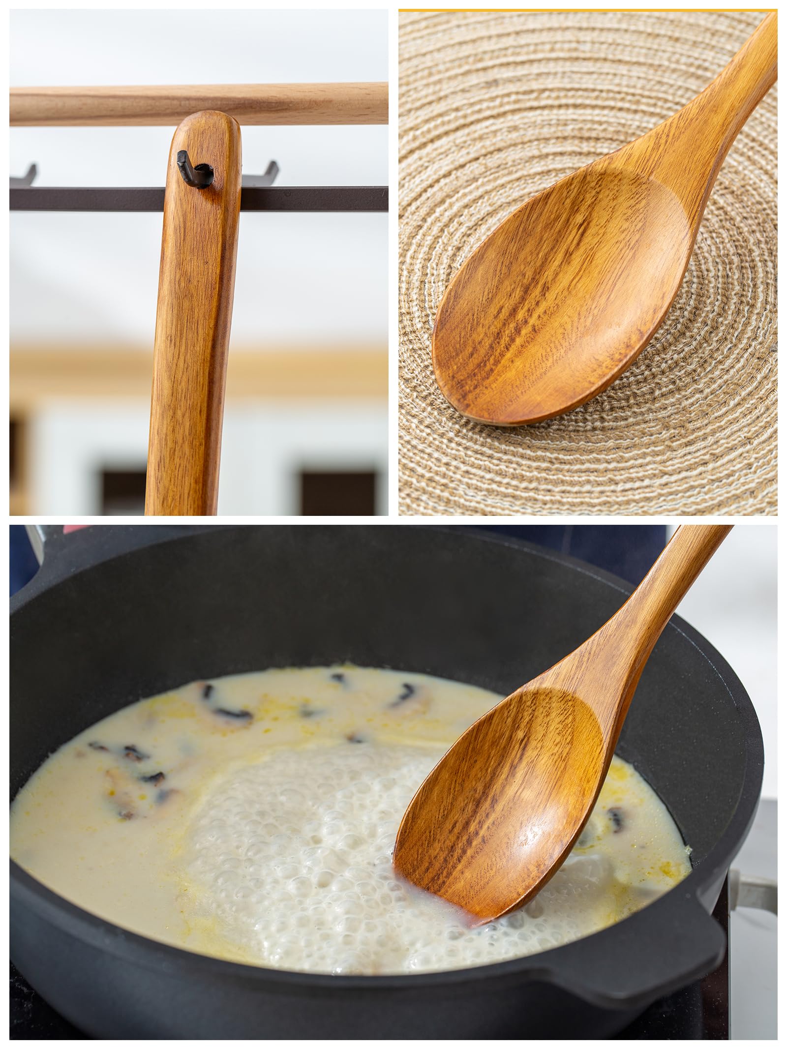 Wooden Mixing Spoon, 16.5 Inch Long Handled Wooden Spoons for Cooking And Stirring - Image 9