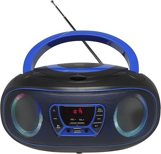 Denver TCL212BT Radio mit Bluetooth, Bluetooth Radio mit Lichteffekte, Tragbarer CD player, AUX, USB, Blau