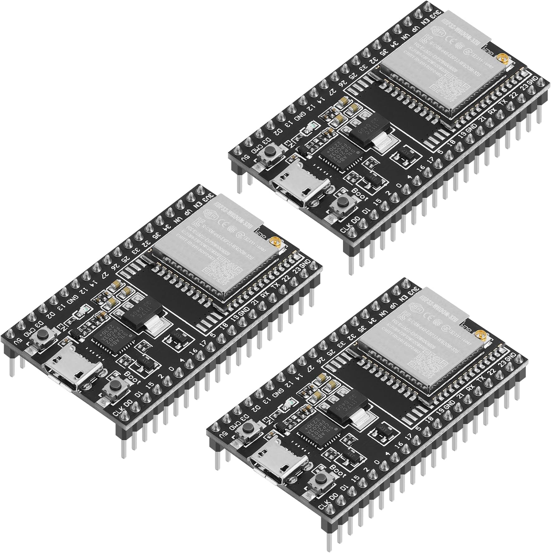 3PCS ESP32 ESP-32D ESP-WROOM-32 Development Board Kits CP2102 2.4GHZ Dual-Mode WiFi + Bluetooth Dual Cores Microcontroller Integrated Antenna, Micro USB Interface STA/AP/STA+AP Compatible with Arduino