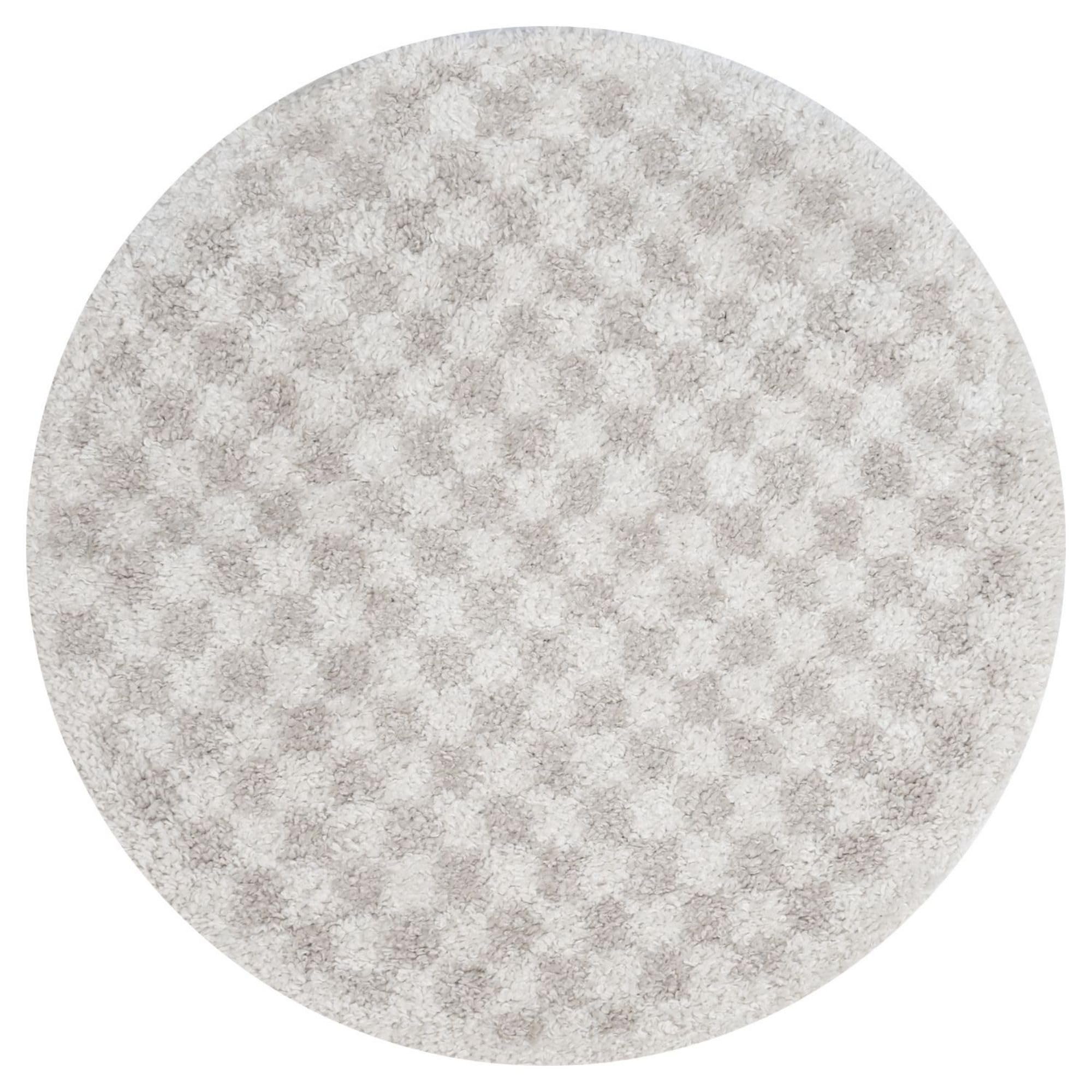 THE RUGS Soft Shaggy Area Rug – Modern Patterned Carpet for Living Room & Bedroom, Extra Plush, Easy to Clean, Checkerboard Design (120 cm Round, Light Beige)