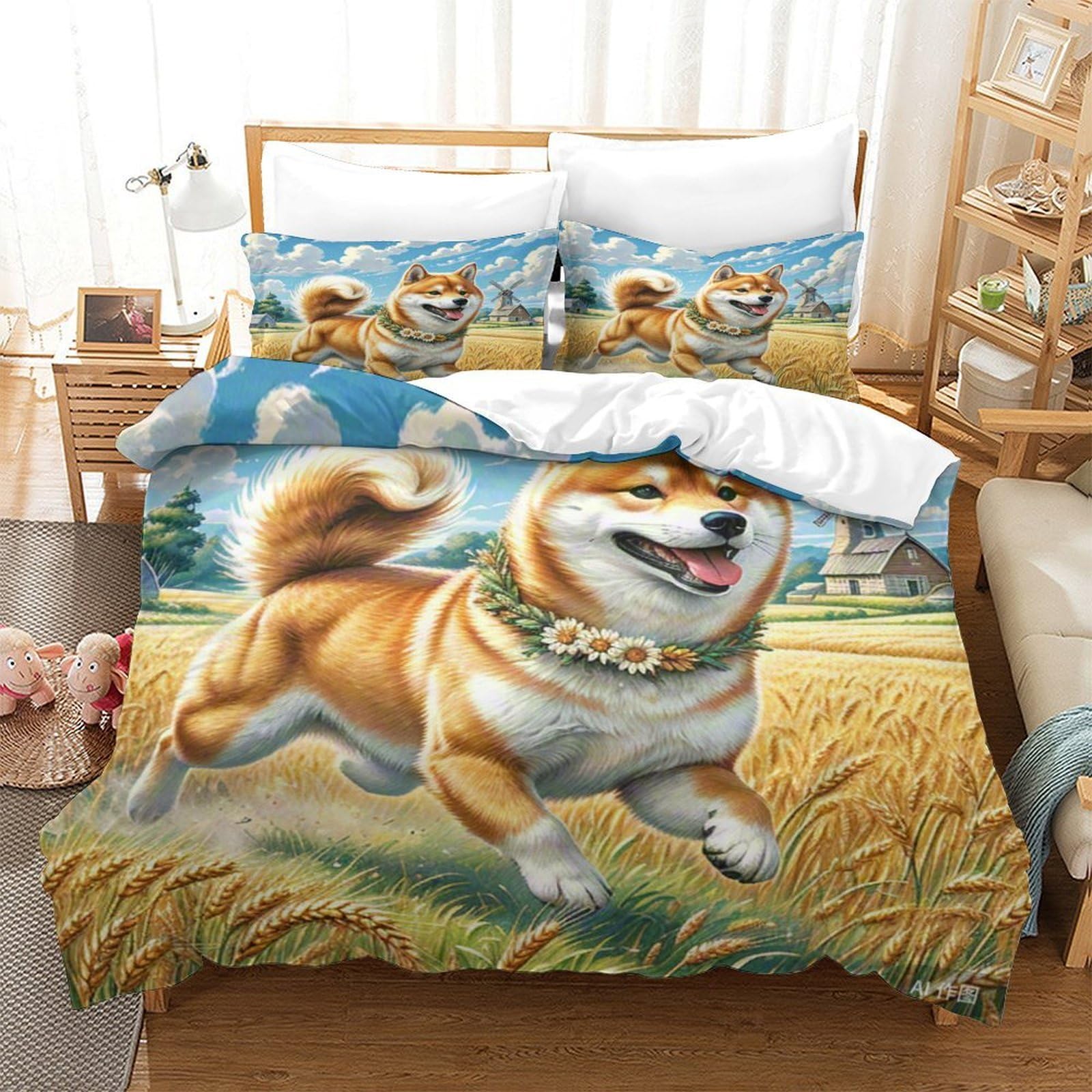 Housse de couette Shiba Inu 3D pour transformer une chambre d'enfant ou d'ado avec douceur