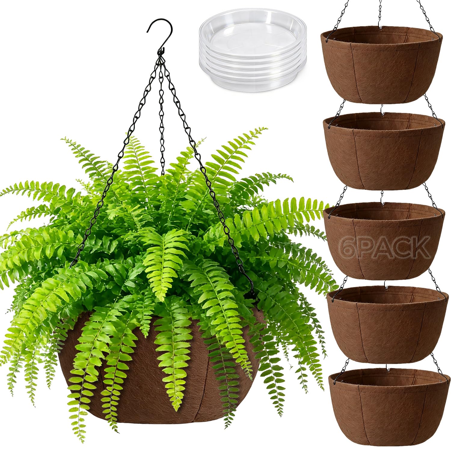 T4U Hanging Baskets Outdoor 4 Pack 30.5cm, Breathable Fabric Hanging Plant Pot with Tray to Catch Excess Water, Hanging Planter with Rustproof Chains for Growing Flowers & Plants Patio Porch Garden — view 10