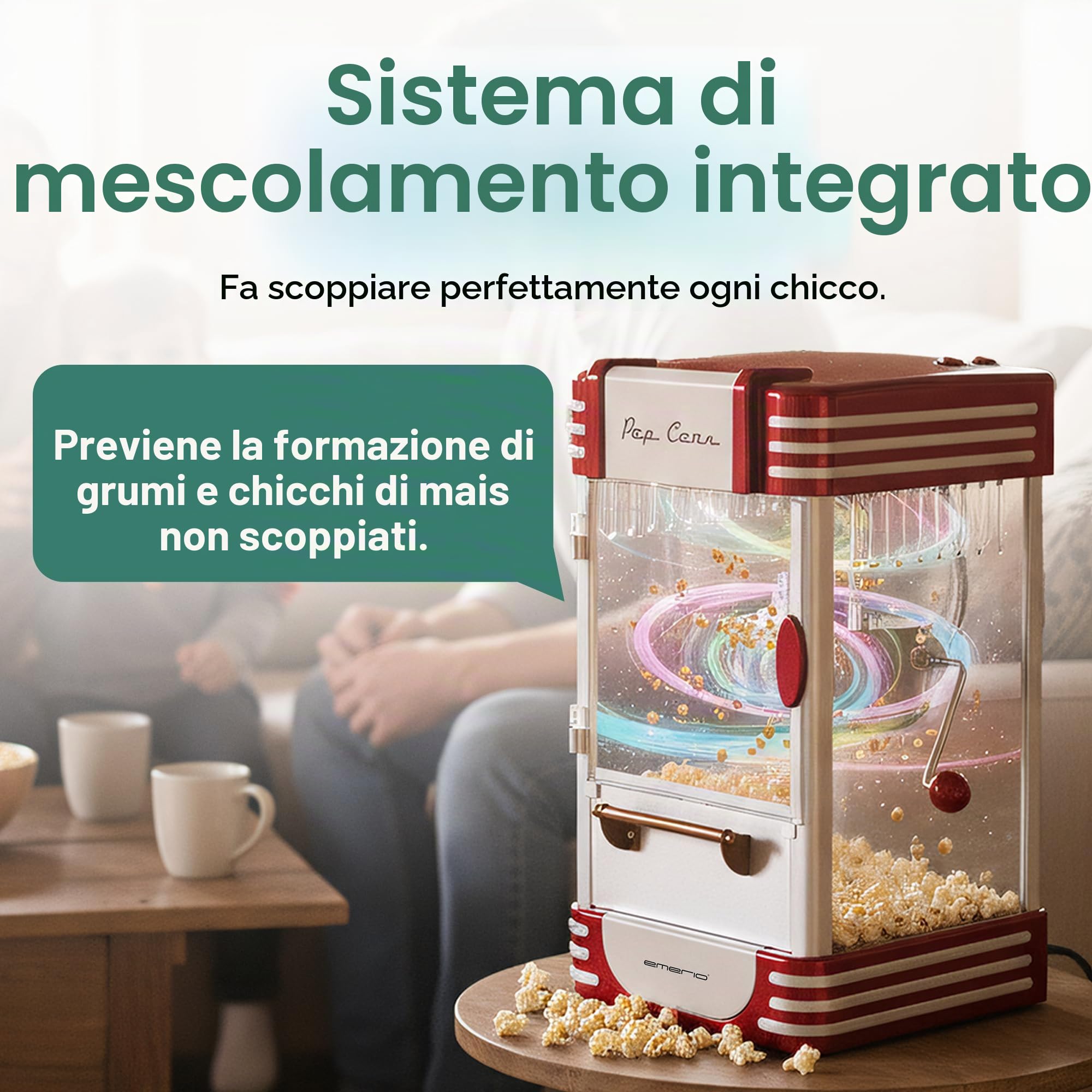 Emerio Macchina per Popcorn POM-120650, Contenitore Antiaderente Adatto Anche per Popcorn Dolci o salati, 360 Watt, Grande