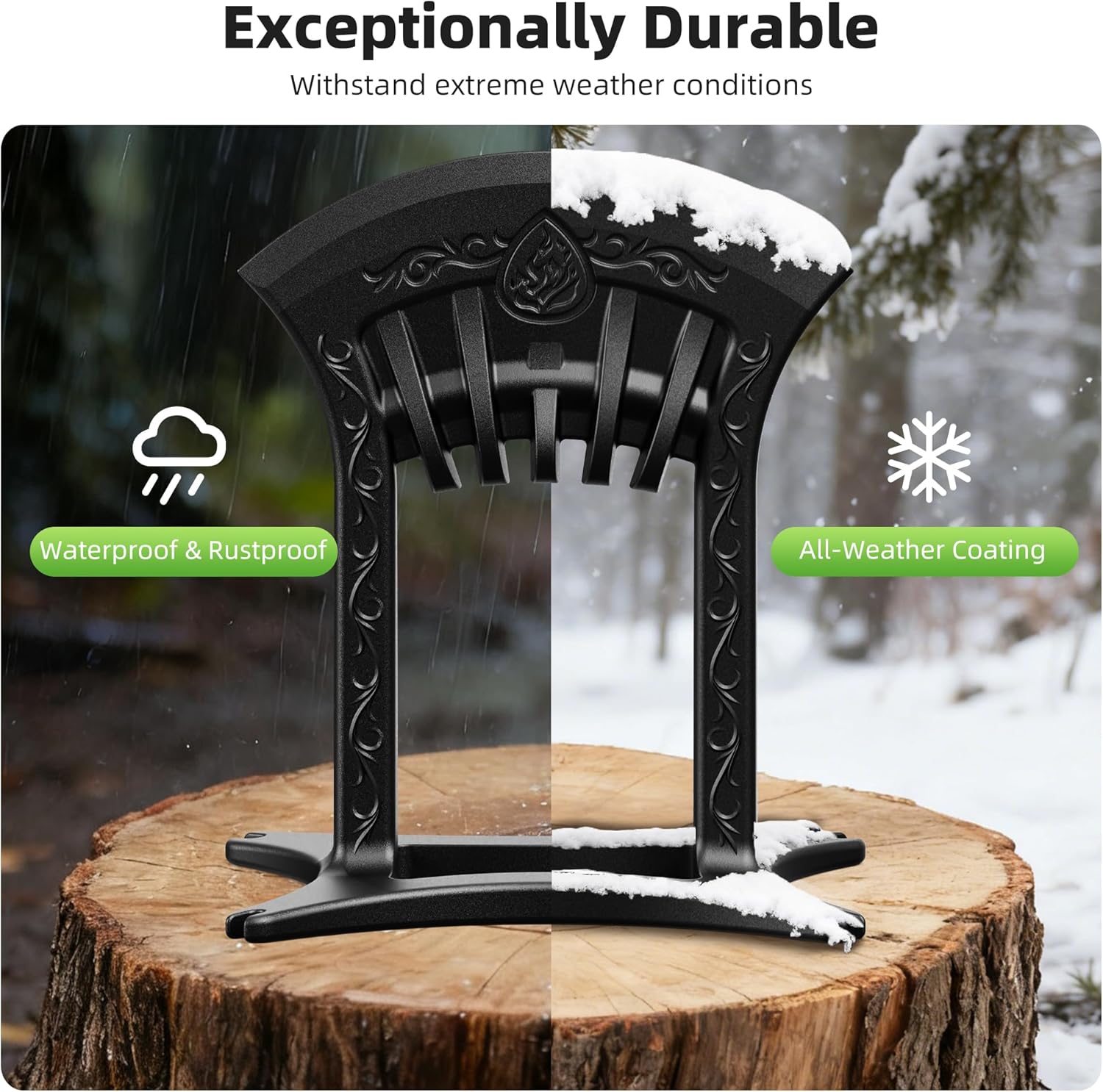 Firewood Kindling Splitter, Manual Log Splitter, Cast Iron Log Splitting Wedge, Heavy Duty Wood Splitter Tool with Cover (Black)