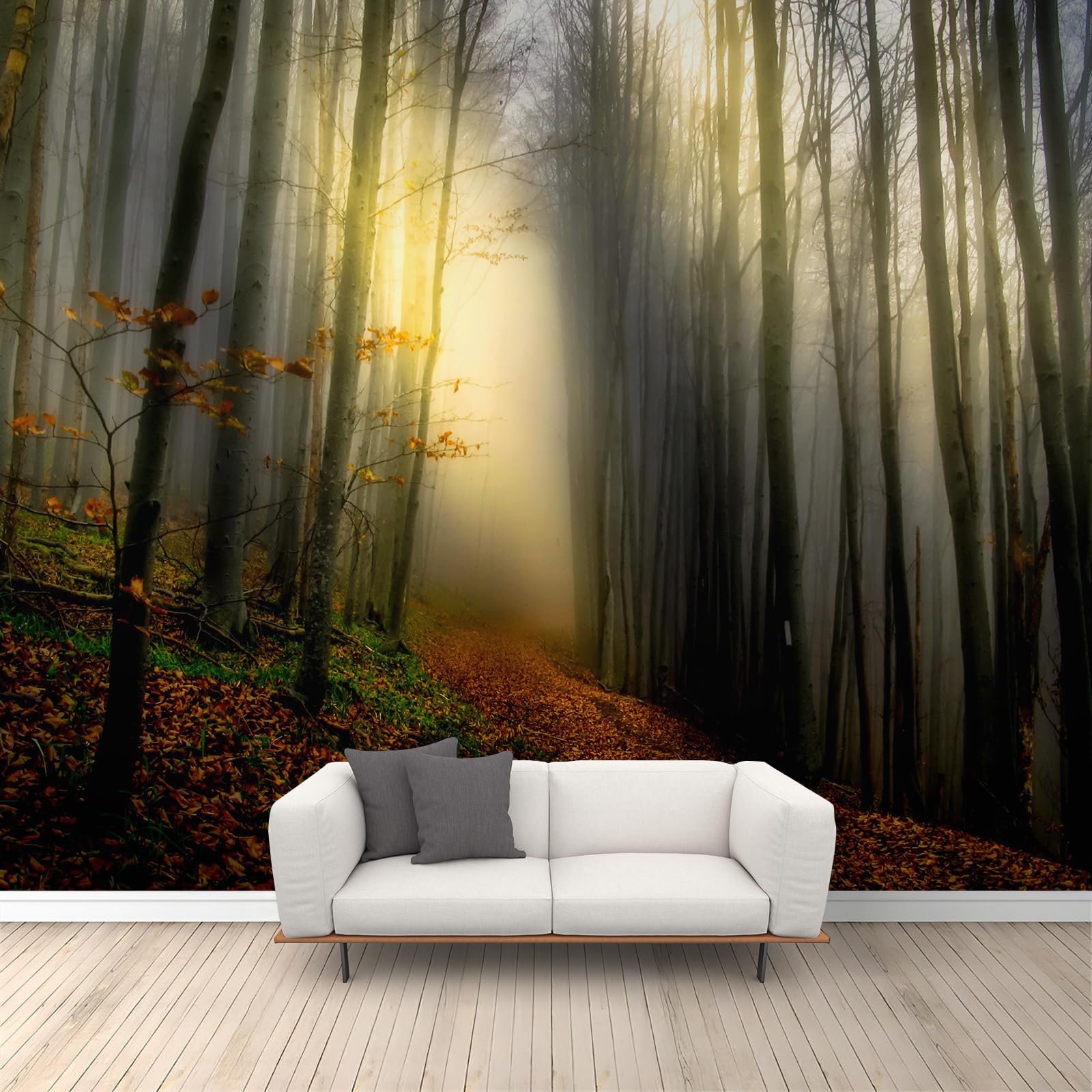 Papier peint mural 3D forêt brumeuse paysage naturel d'automne