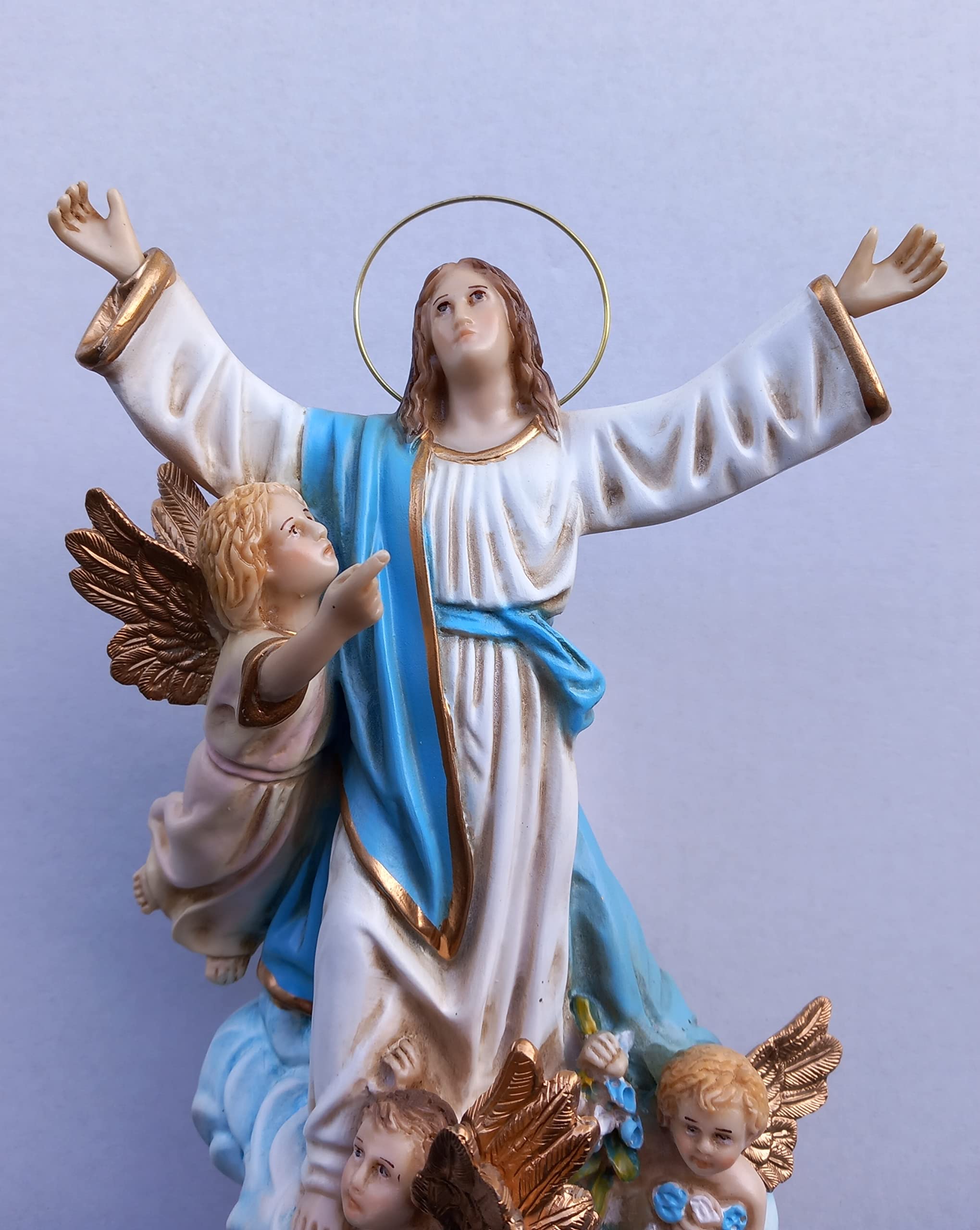 Generico ArteSacraCaravaggio Statua della Madonna Immacolata Concezione, Miracolosa, braccia aperte, cm 34 (13,38 inches) in resina decorata a mano di produzione artigianale