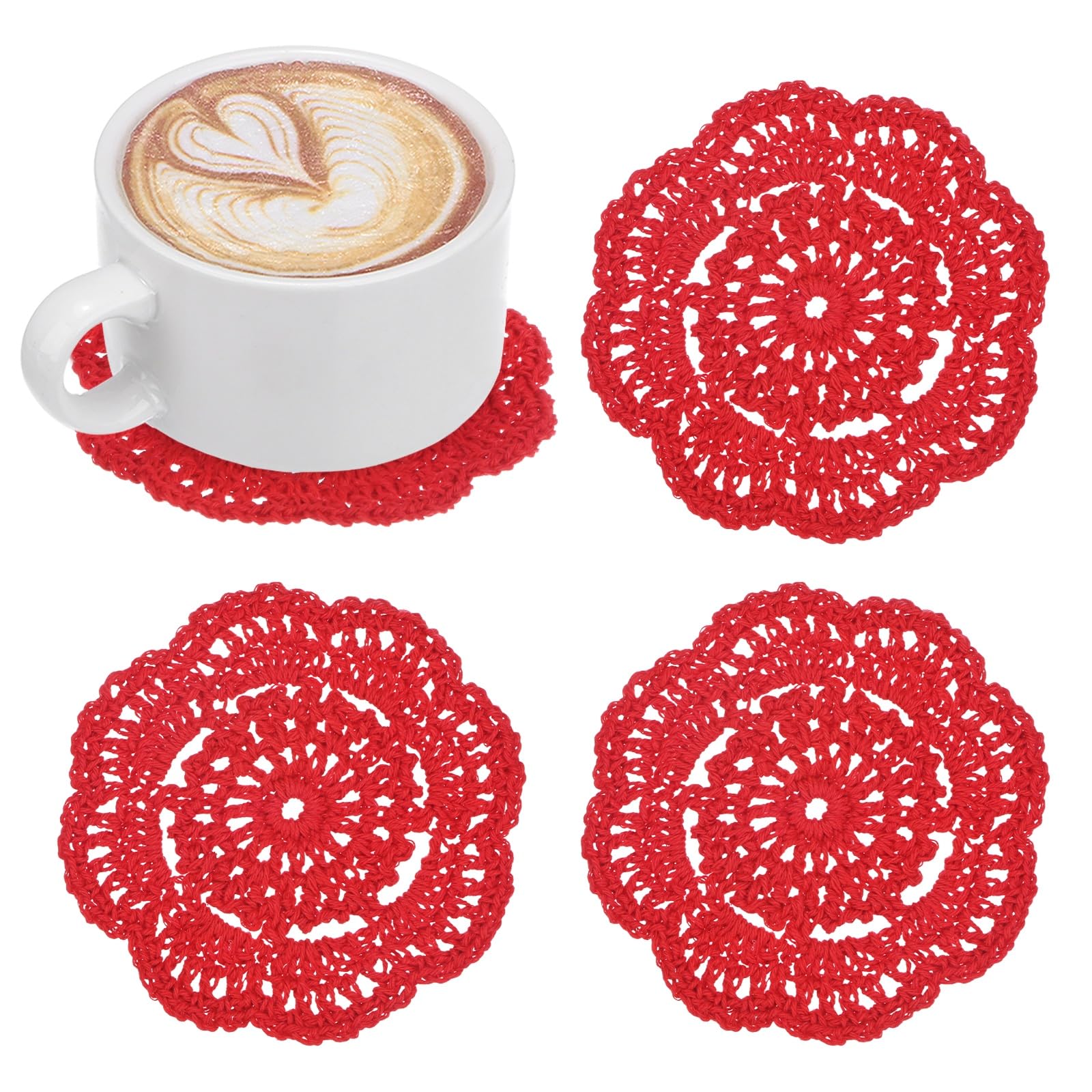 Napperons en dentelle de coton M METERXITY rouge vif pour vos pauses thé