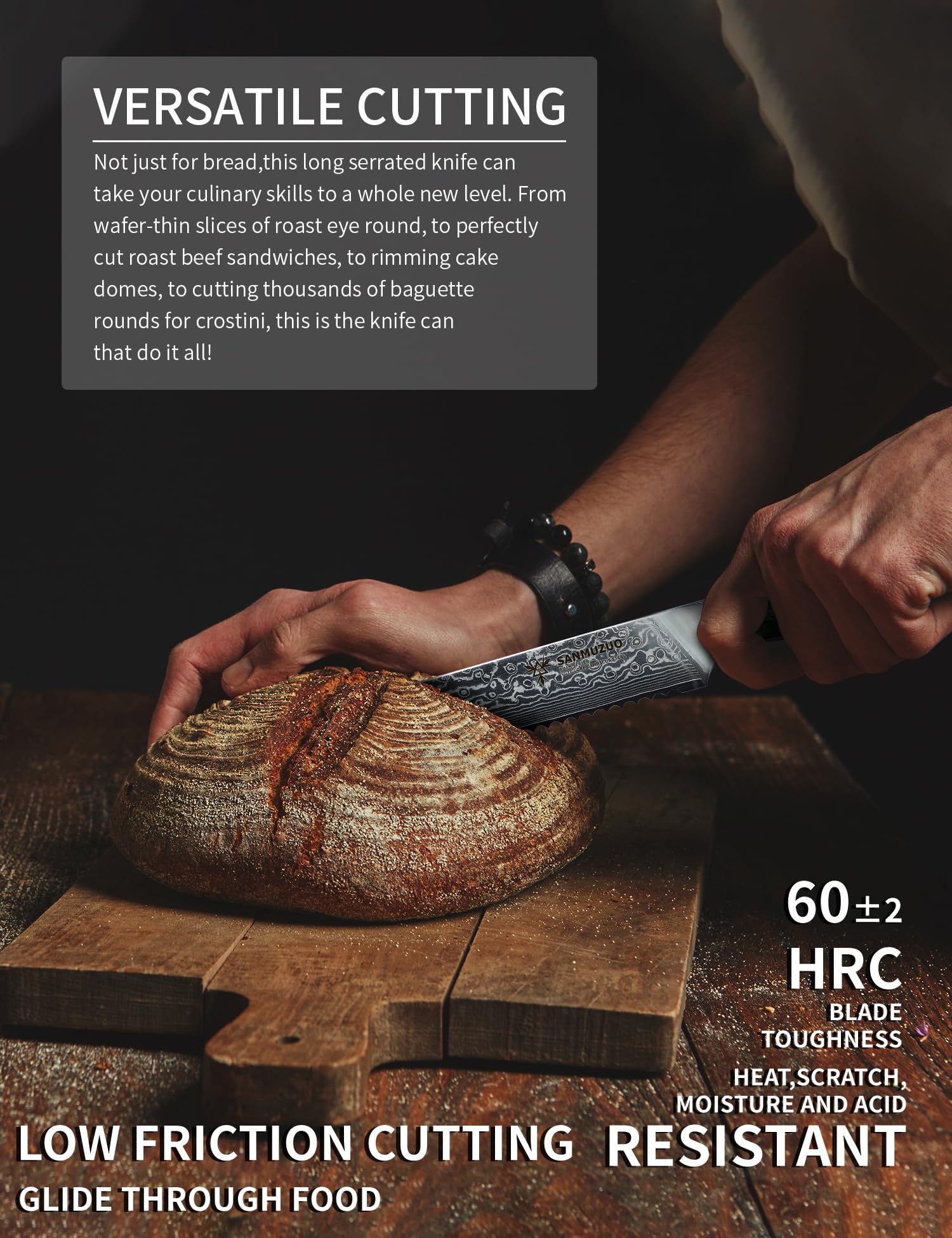 8インチ ブレッドナイフ 鋸歯状刃 - 鋭い波状エッジ キッチンナイフ