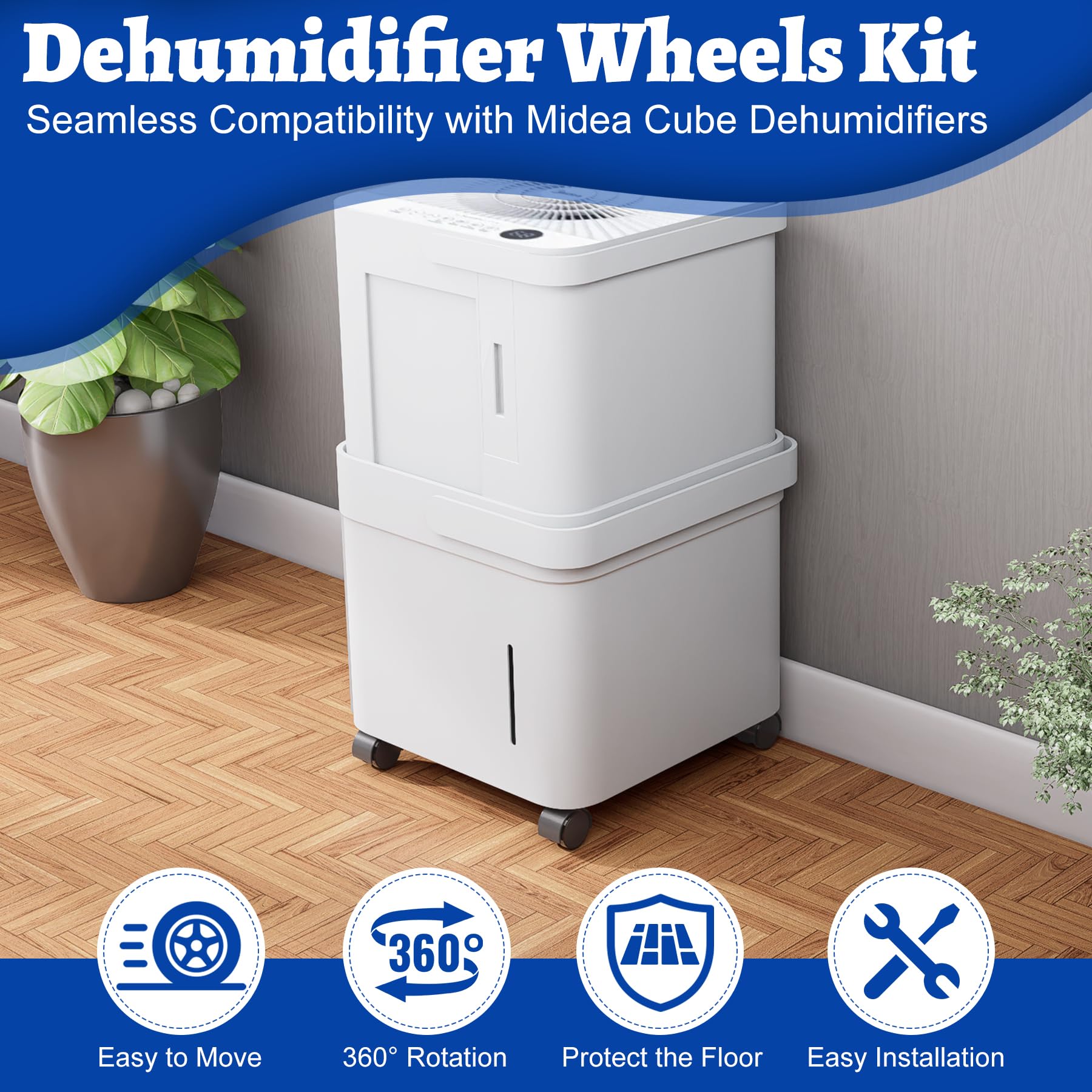 Kit de rueda deshumidificador compatible con deshumidificador Midea Cube, ruedas de rueda de fácil movimiento para movilización de deshumidificadores de sótano, accesorios de rueda de 9