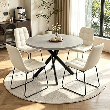 44" Round Dining Table Set for 4, Modern X-Shaped Metal Leg Table