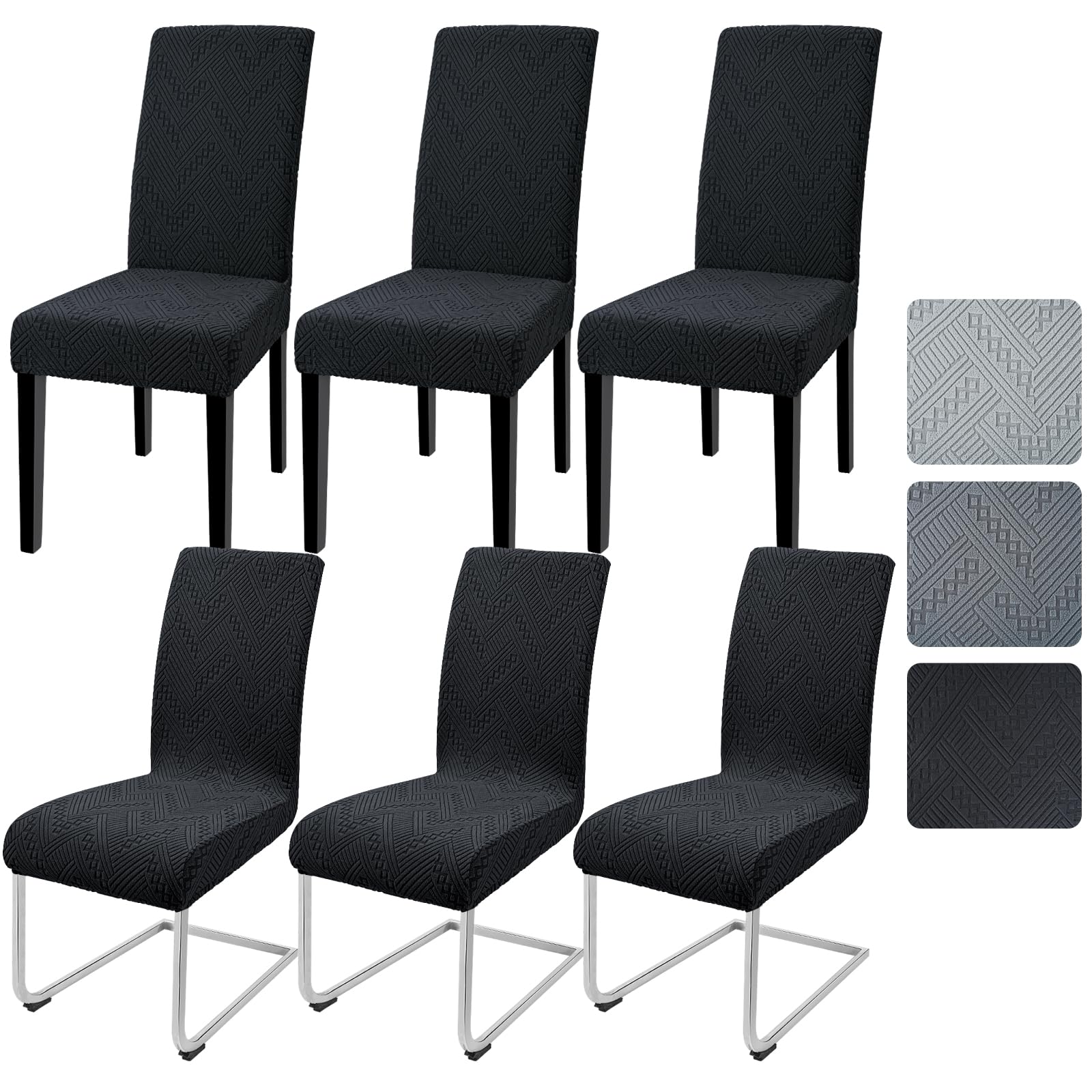 Alishomtll Dining Chair Covers Set of 6 Stretch Chair Slipcovers Jacquard Washable Covers for Swing Chair Removable Spandex Chair Protectors for Dining Room Kitchen Banquet Wedding Party (Black 6psc)