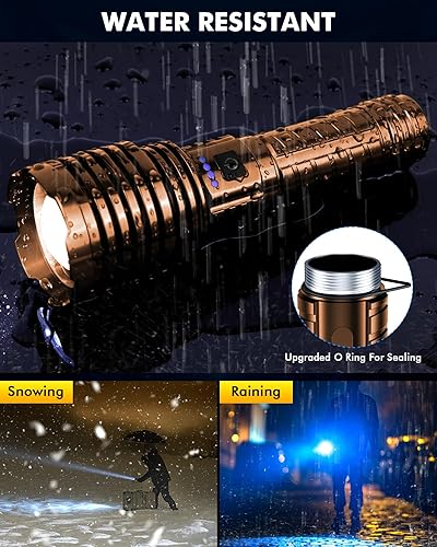 Miniatura 7 de Linterna súper brillante de 5000.000 lúmenes altos, linternas LED recargables alimentadas por batería, linterna táctica impermeable de mano, con
