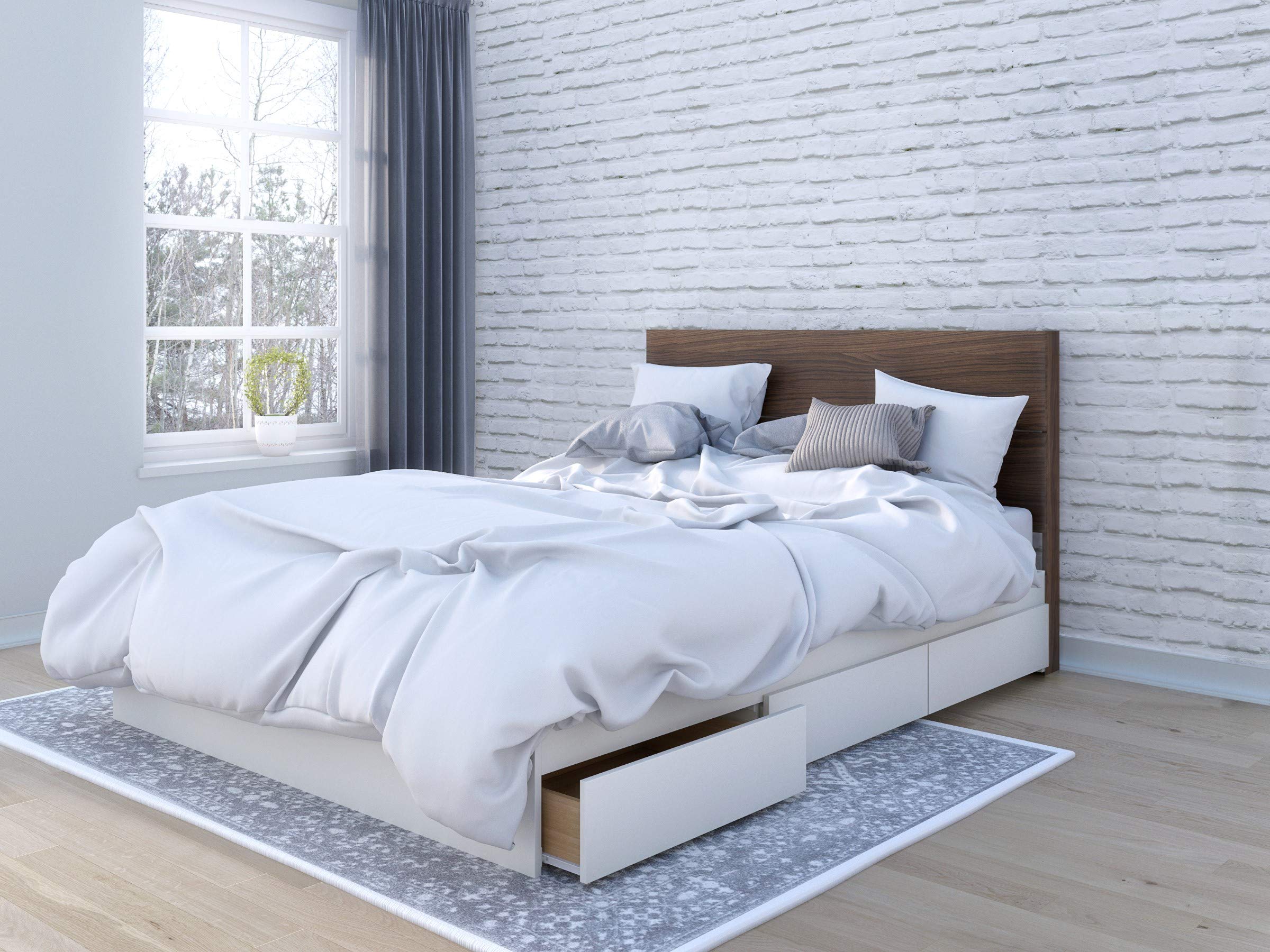 Assembled Nexera Queen Bedset with headboard and open drawer