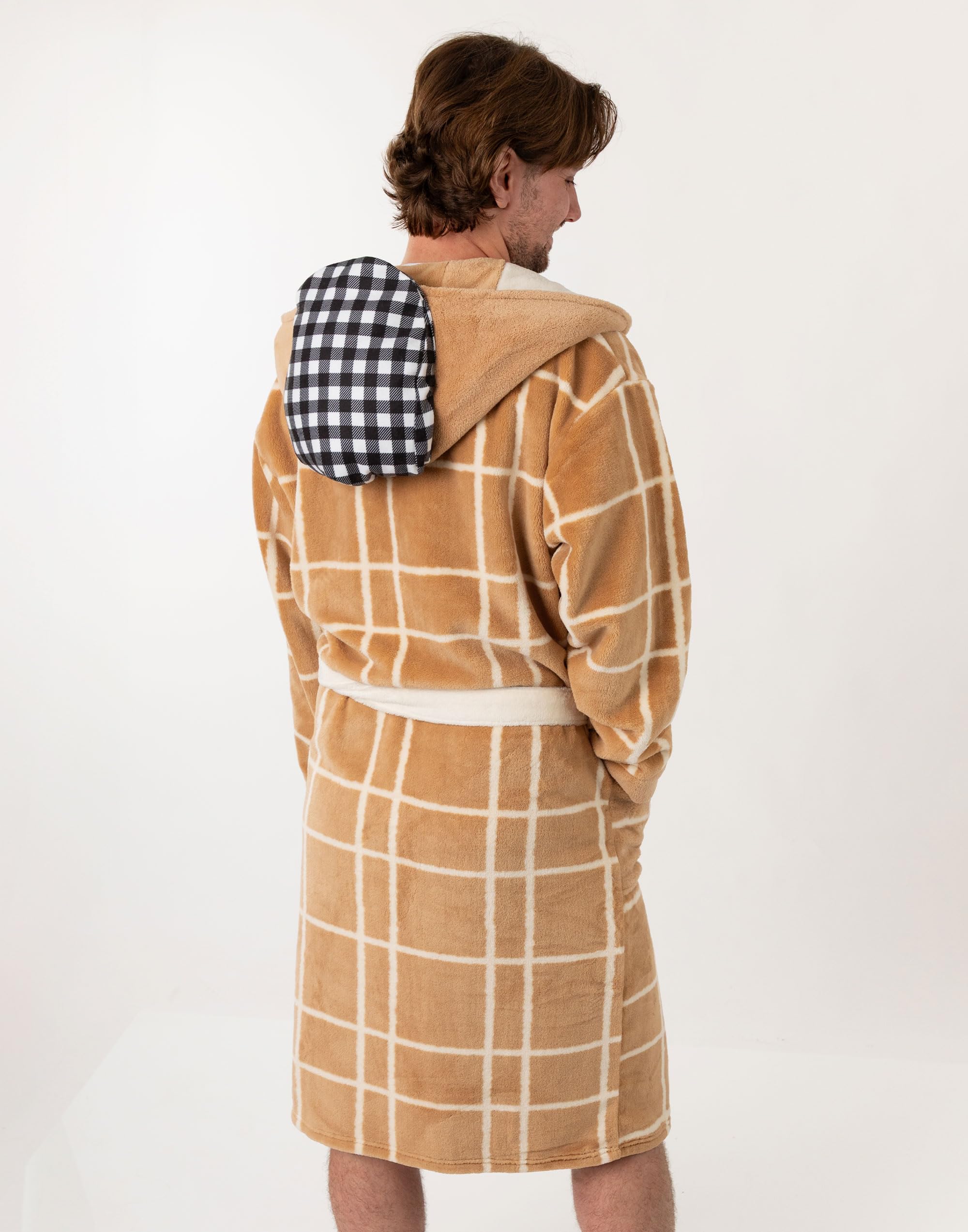 Only Fools And Horses Albornoz con capucha marrón y crema para hombre| Prenda de estar por casa de forro polar suave y cómoda para el baño y el descanso | Diseño clásico a cuadros